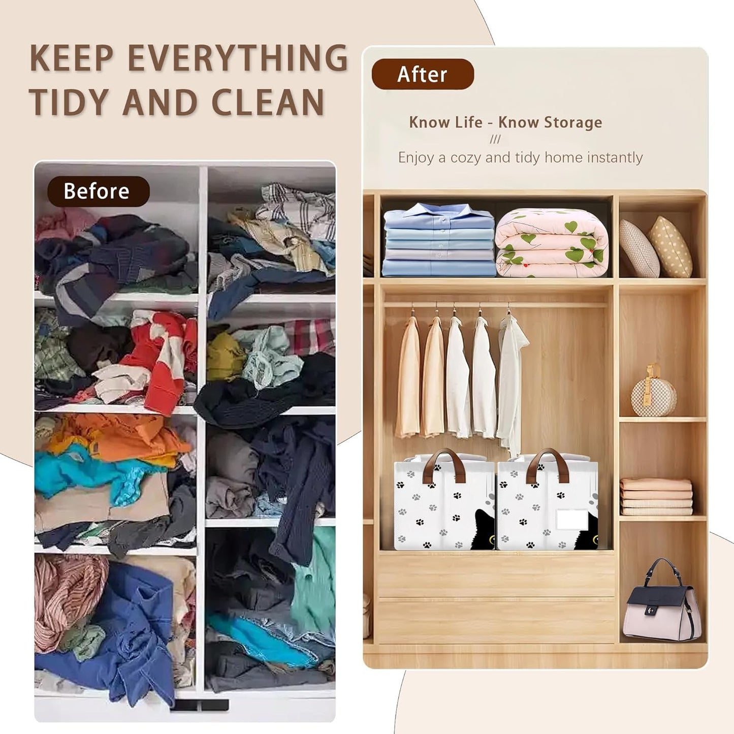 Black Cat Storage Basket Large 17x11.5x10.5 Inche-Collapsible Fabric Organizer Bin with Handles for Halloween Decor, Pet Lovers,Gothic Theme-Decorative Hamper with Minimalist Feline Design-Single Pack