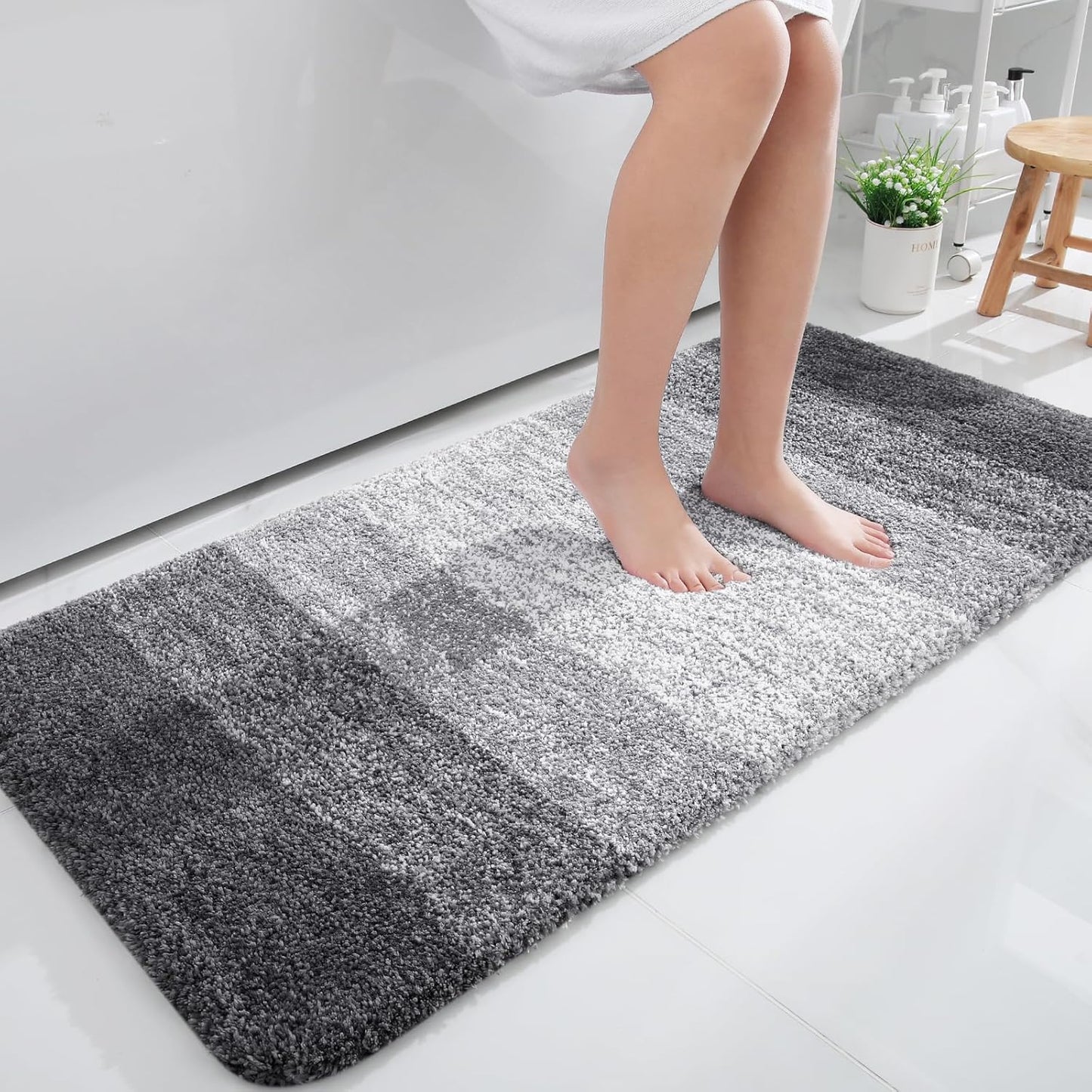 OLANLY Bathroom Runner Rugs 45x27, Extra Soft Absorbent Microfiber Bath Rugs, Rubber Backing, Quick Dry, Machine Washable Bath Mats for Bathroom Floor, Tub and Shower, Home Decor Accessories, Grey