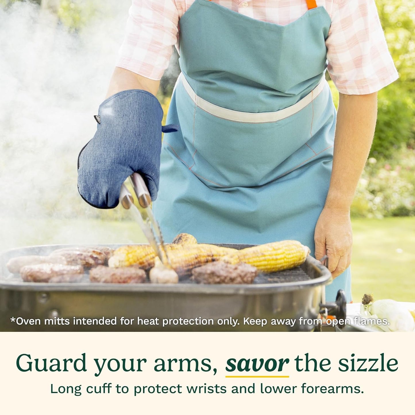 Cuisinart Kitchen Oven Mitts – Heat-Resistant Kitchen Mitts for Oven with Non-Slip Neoprene Palm, Long Cuff, and Cotton Filling – Durable Oven Gloves for Cooking, Baking, & Grilling (Chambray)