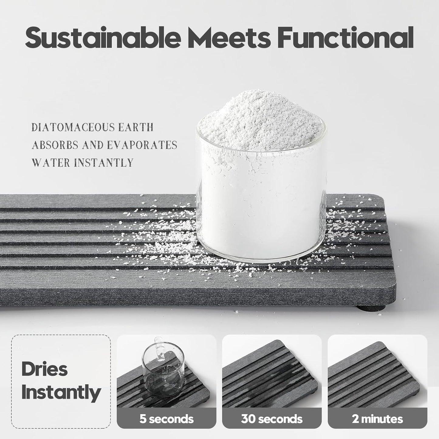 2PCS Diatomite Quick Stone Drying Tray Mat For Bathroom & Kitchen Counter, Instant Dry Water Absorbent Drink Bar Coaster,Vanity Sink Caddy Organizer,Dish Soap Sponge Holders, Charcoal,8"x3.8"