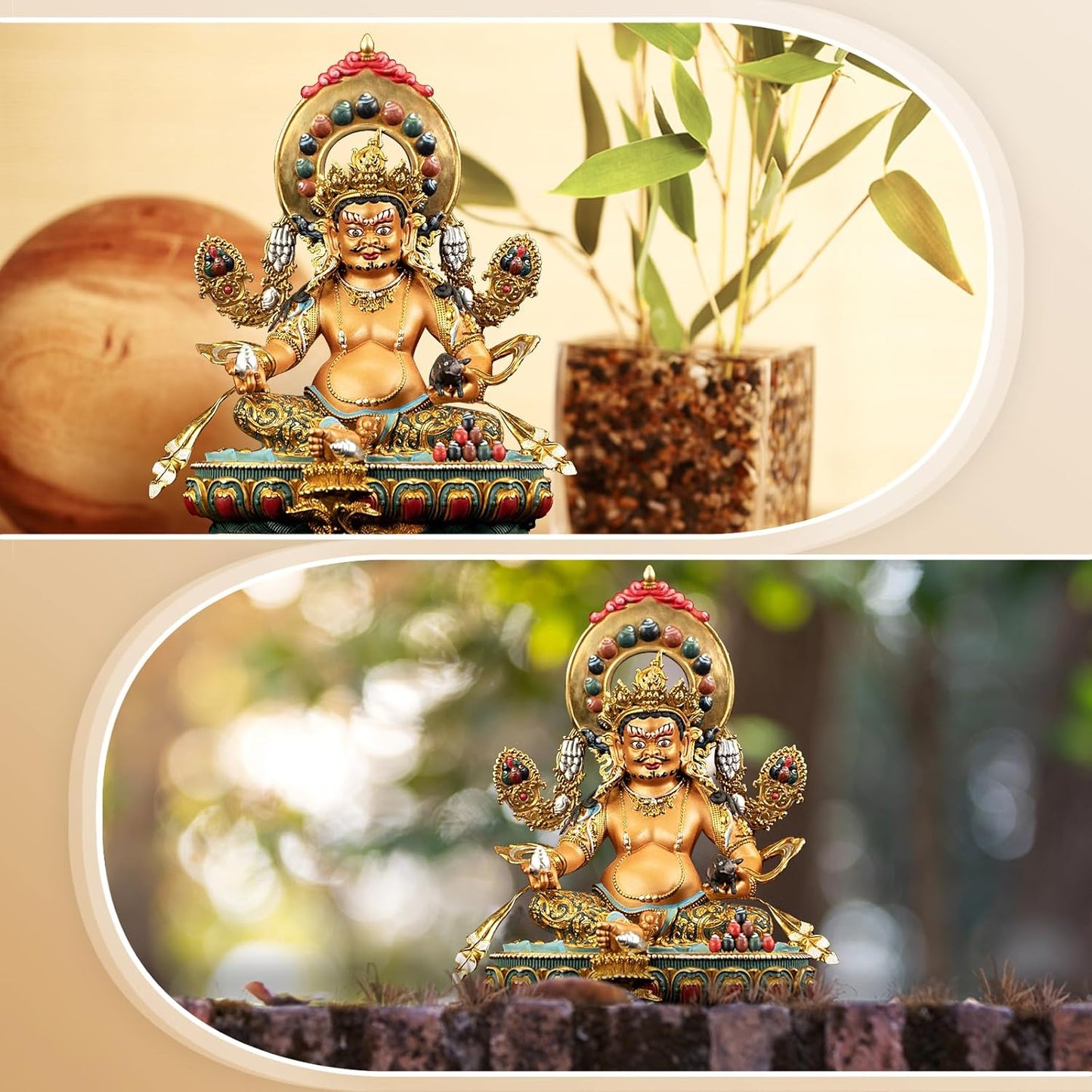 Vajrayana Buddha of Wealth-Yellow Jambhala, Tibetan Buddhism, Artisan Series, Nepalese Craft, Engraving, Painting for Buddhist Altar Zen Meditation,5.11"