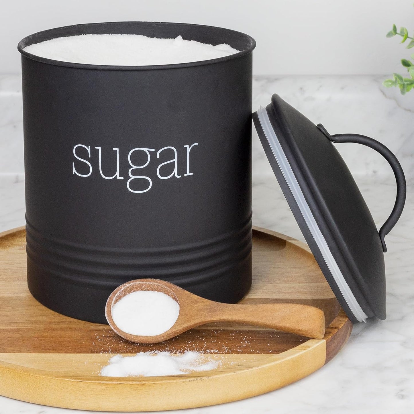 AuldHome Design Enamelware Black Sugar Canister; Modern Farmhouse Staples Storage for Kitchen