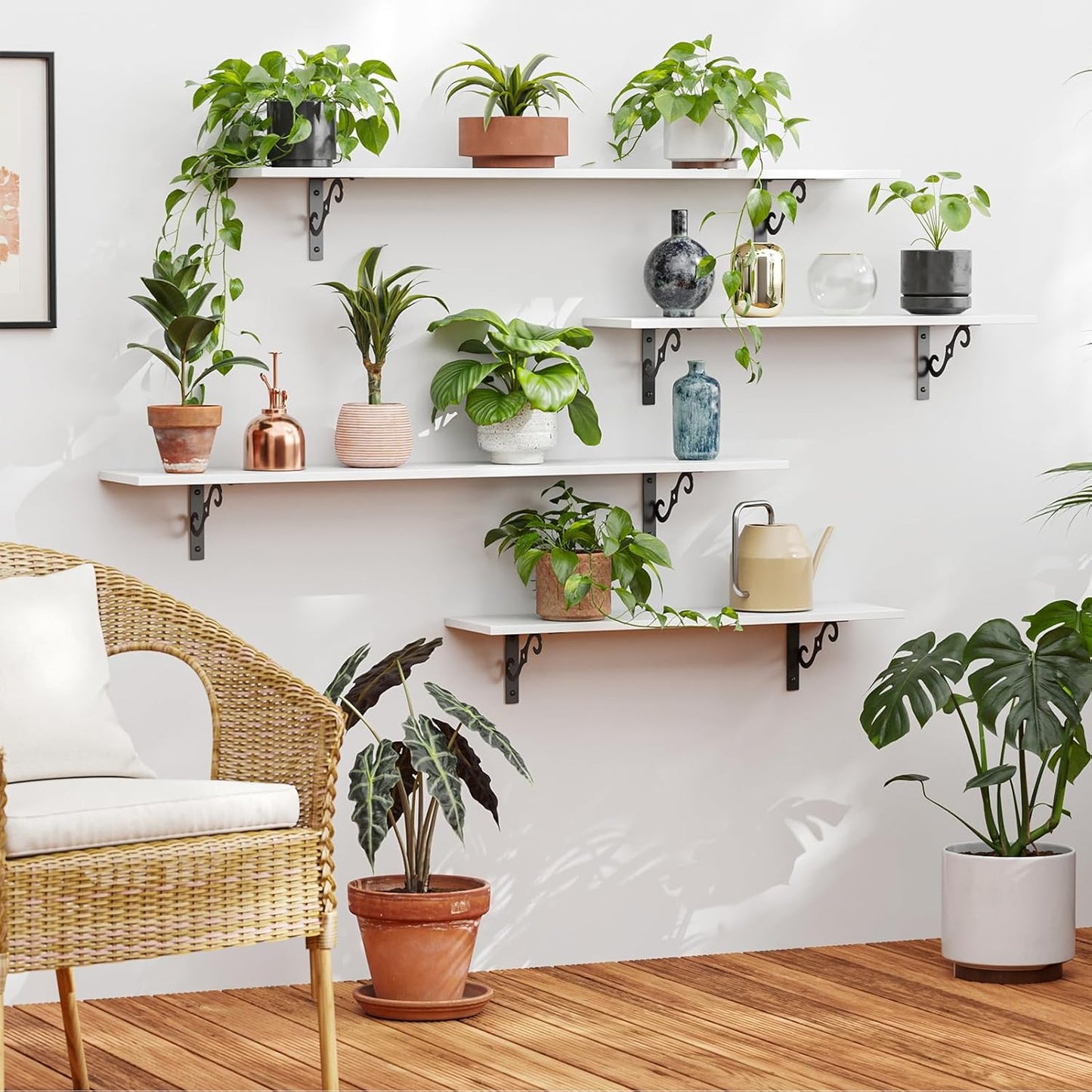 DINZI LVJ Long Wall Shelves, 31.5 Inch Large Floating Shelves Set of 2, Wide Display Shelf Wall Mounted with Brackets, Easy Hanging for Living Room, Toilet, Office, Bedroom, White