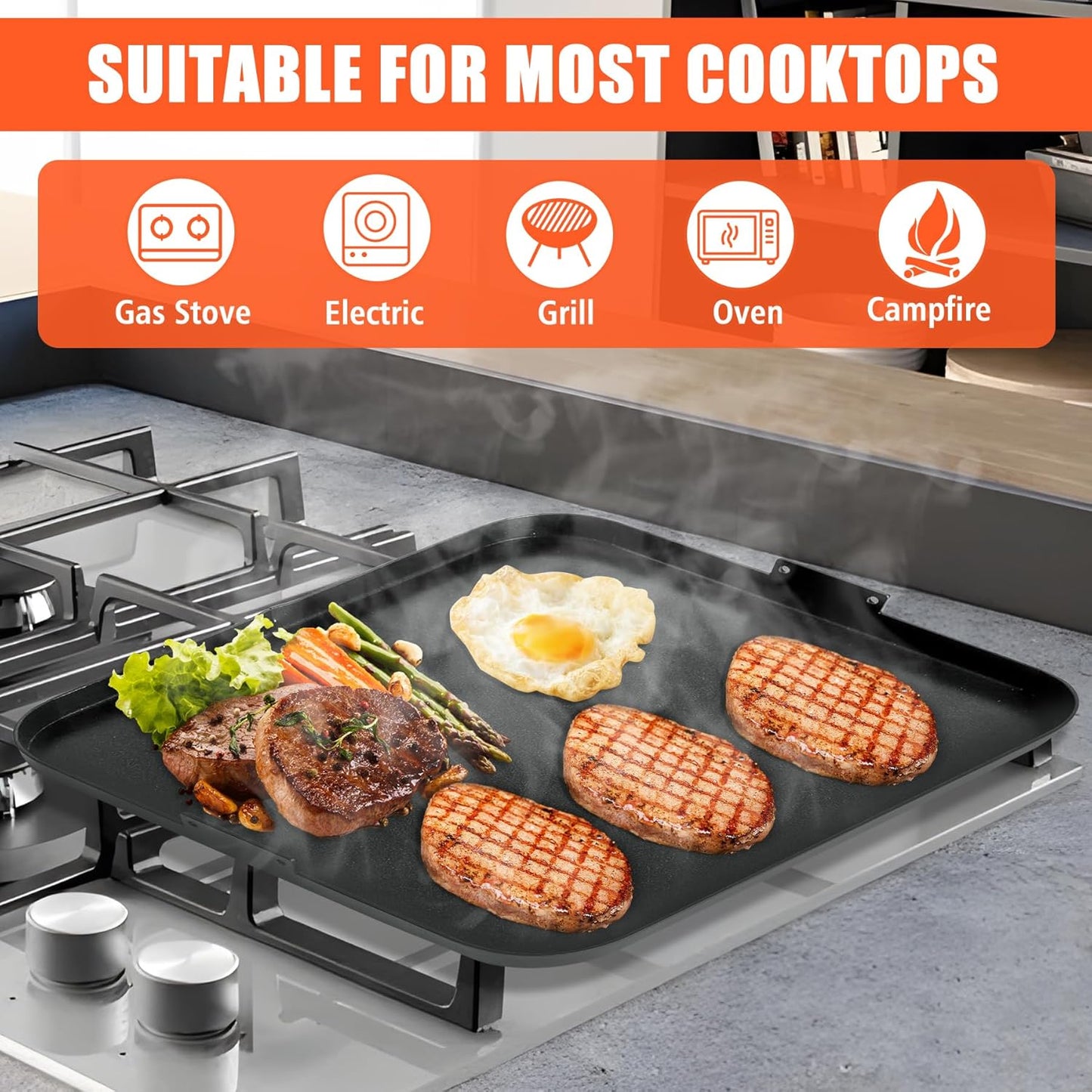 KEESHA Premium Nonstick Carbon Steel Griddle with 2 Handles for Recteq Pellet RT-340 Electric Pellet Smoker Grill, Thickened and Taller Edges for Grilling and Stir-Frying, 15.7'' x 15.7''