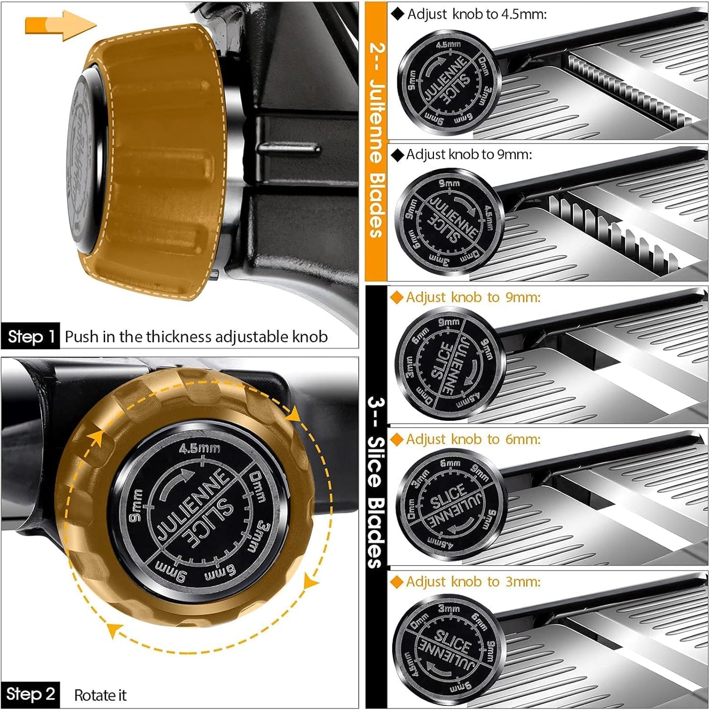 MASTERTOP Mandoline Slicer Adjustable Stainless Steel Food Slicer for Kitchen Vegetable Slicer Onion Potato Fruit French Fry Cutter Potato Chip Julienne Slicer with Cut Resistant Gloves