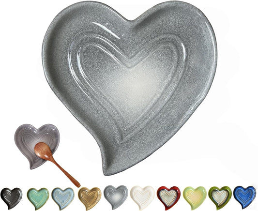 Ceramic Spoon Rest for Stove Top, Heart Cute Spoon Rest for Kitchen Counter, Cooking Spoon Holder for Kitchen Counter, Utensil Rest Spatula Rest Ladle Holder Tong Rest (Volcanic Ash Grey)