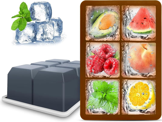 Silicone Ice Cube Trays with Lids,Large Square Ice Cube Molds for Freezer, Whiskey, Cocktail, Stackable Flexible and Reusable & Easy Release BPA Free (2 Pack&Dark Gray and Golden)