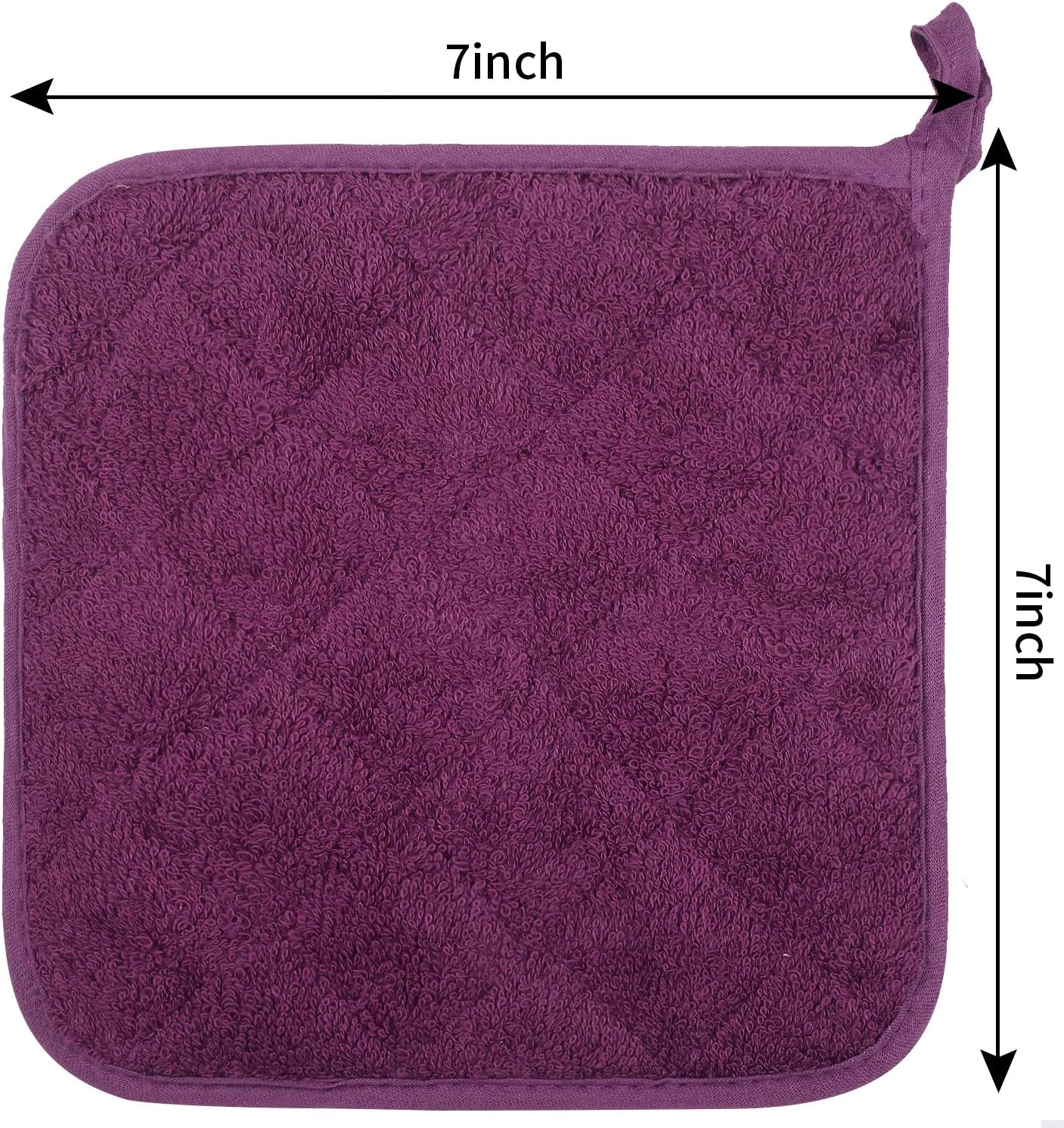100% Cotton Kitchen Everyday Basic Terry Pot Holder Heat Resistant Coaster Potholder for Cooking and Baking Set of 5 Grape