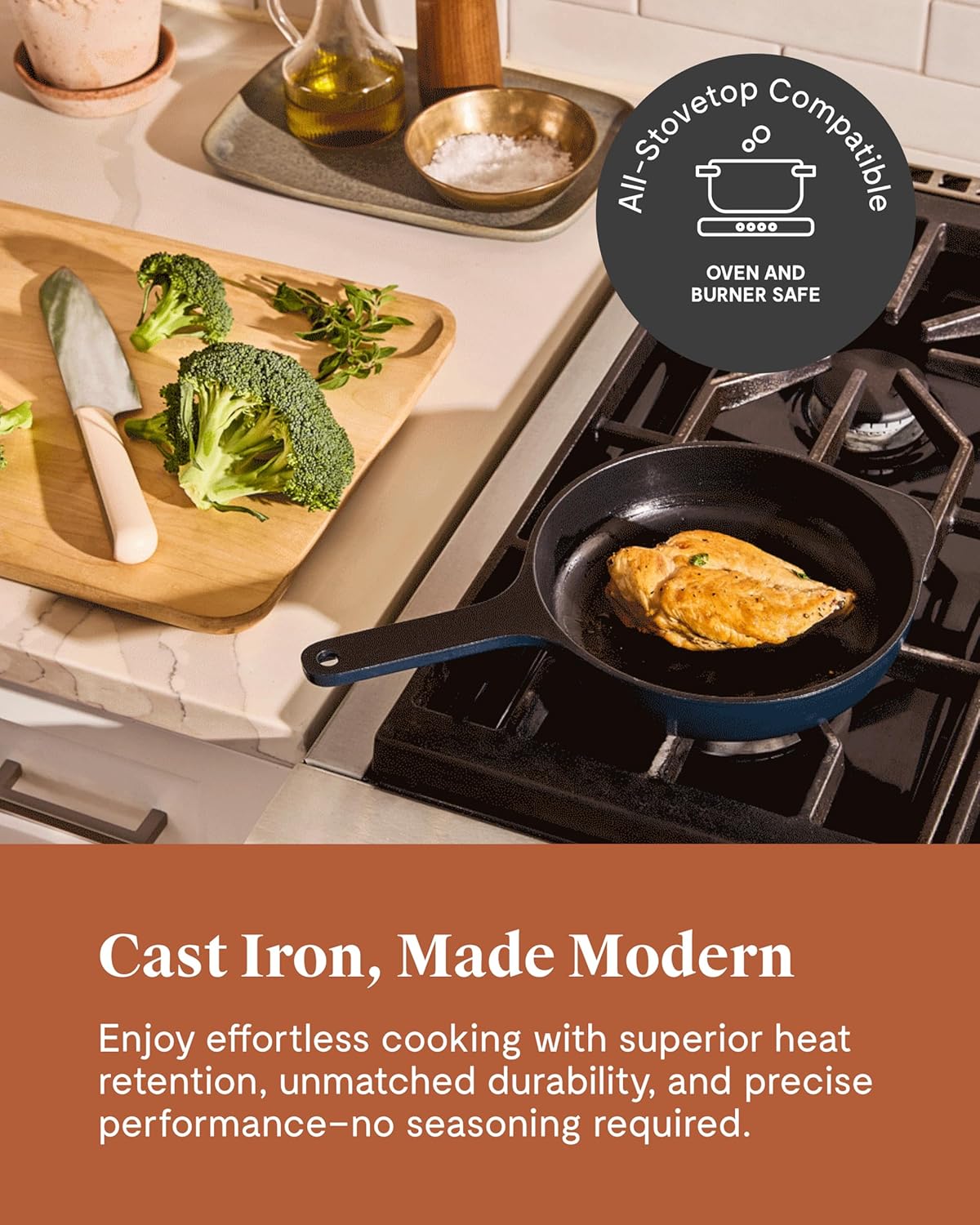 Caraway Cast Iron Skillet - 8” Enameled Cast Iron Pan With 3 Layer Enamel Coating - No Seasoning Required - Compatible With All Stovetops - Free From Forever Chemicals - Cream