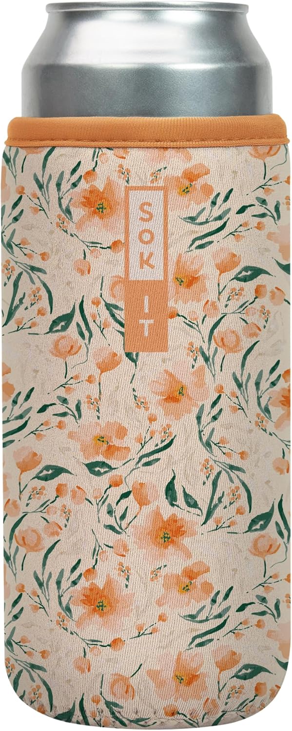 Sok It CanSok Sleeve for Beer & Soda Insulated Neoprene Cover (Blush Blossoms, 25oz Can Sleeve)