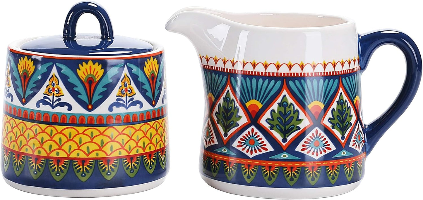 Bico Havana Ceramic Sugar and Creamer Set, Sugar Bowl with Lid, Cute Container for Coffee Bar, Kitchen Countertop Accessories, Microwave and Dishwasher Safe