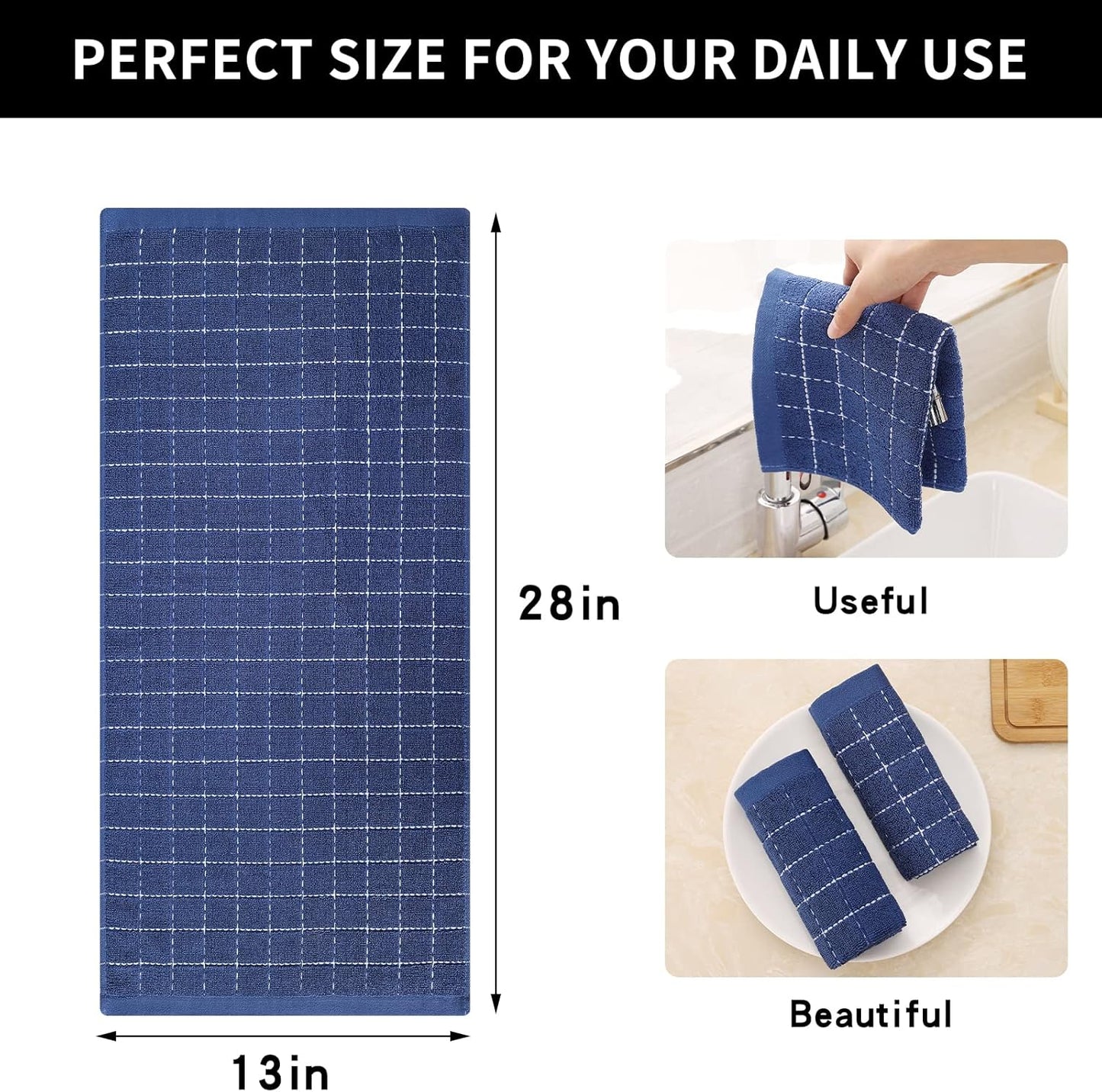 Homaxy 100% Cotton Terry Kitchen Towels(Multiple Color, 13 x 28 inches), Checkered Designed, Soft and Super Absorbent Dish Towels, 4 Pack