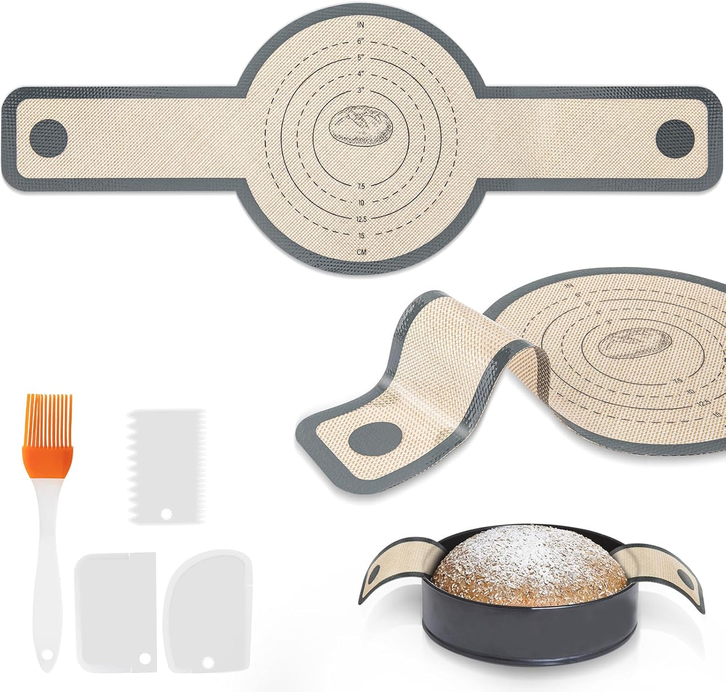 Silicone Bread Sling Dutch Oven Liners Sourdough Baking, Non-Stick Bread mat with Extra Long Handles, Easy Clean Reusable Silicone Bread Baking Mat, 2 Pack for Transferable Dough, Best Japan Silicone