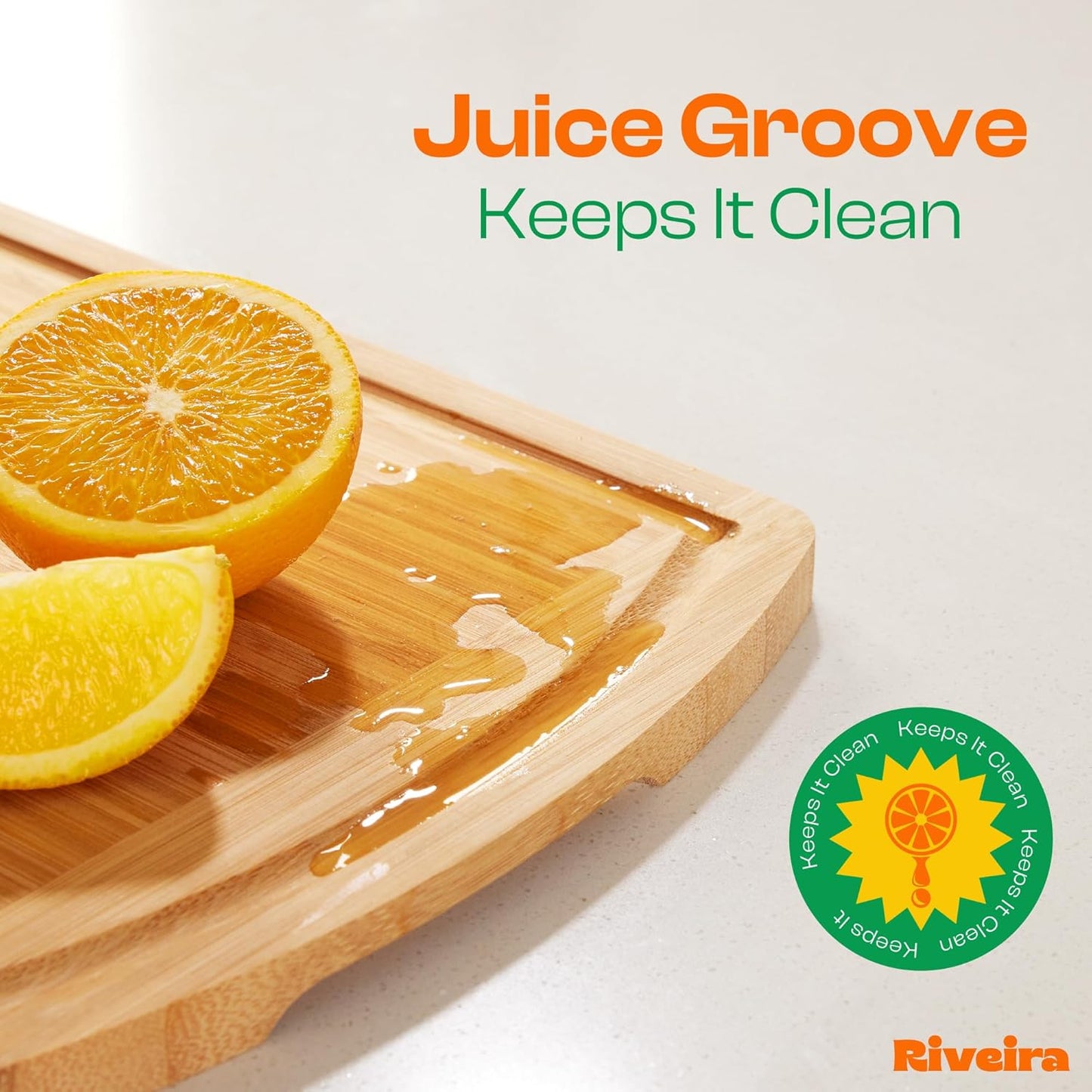 Riveira Two Tone Bamboo Wood Cutting Board – Gourmet Bamboo Grandeur: 8 x 8 Wooden Cutting Board – Wooden Cutting Boards For Kitchen Decorative – Innovative Juice Grooves Wooden Chopping Board