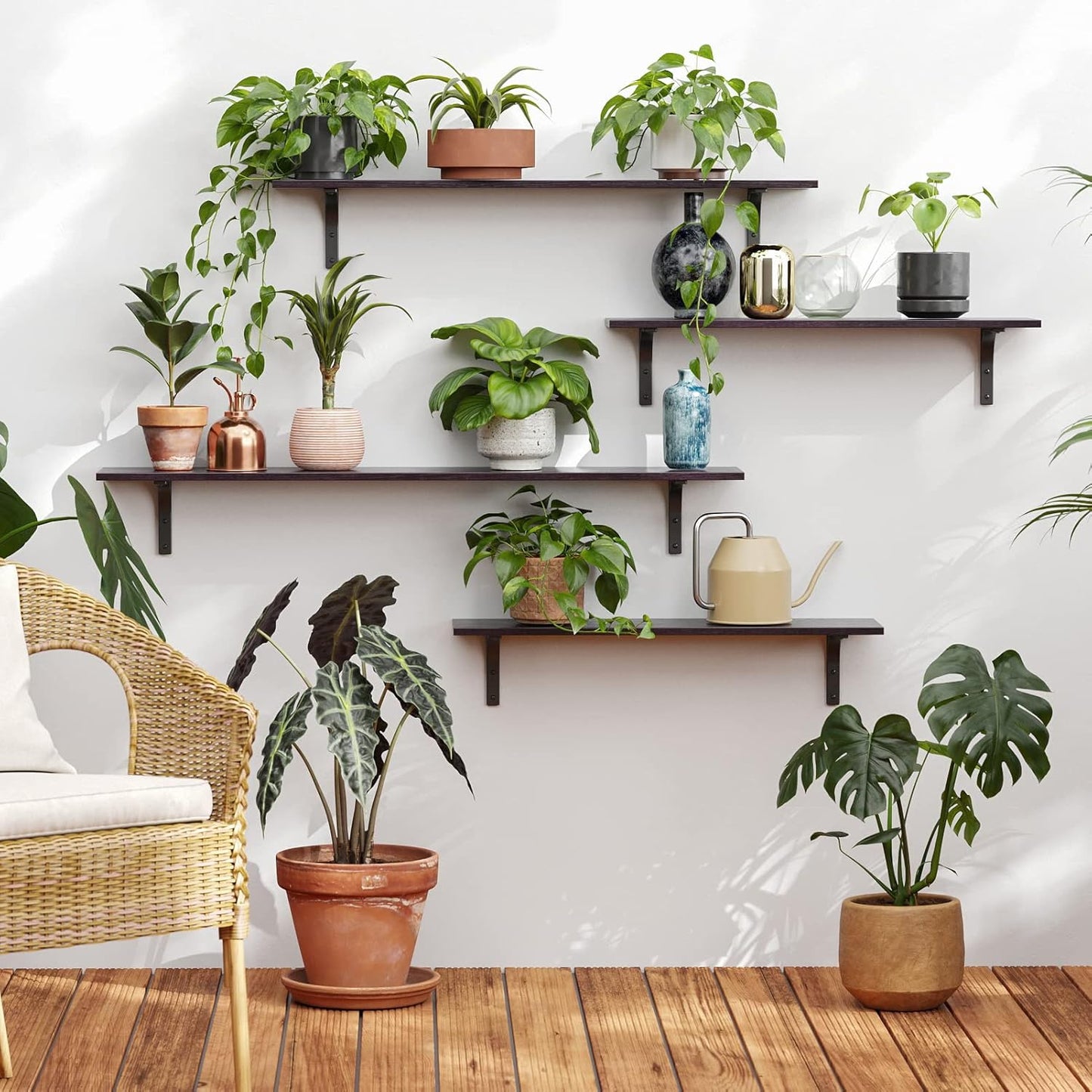 DINZI LVJ Long Wall Shelves, 31.5 Inch Wall Mounted Shelves Set of 2, Easy-to-Install, Floating Storage Ledges with Sturdy Metal Brackets for Living Room, Bathroom, Bedroom, Kitchen, Espresso