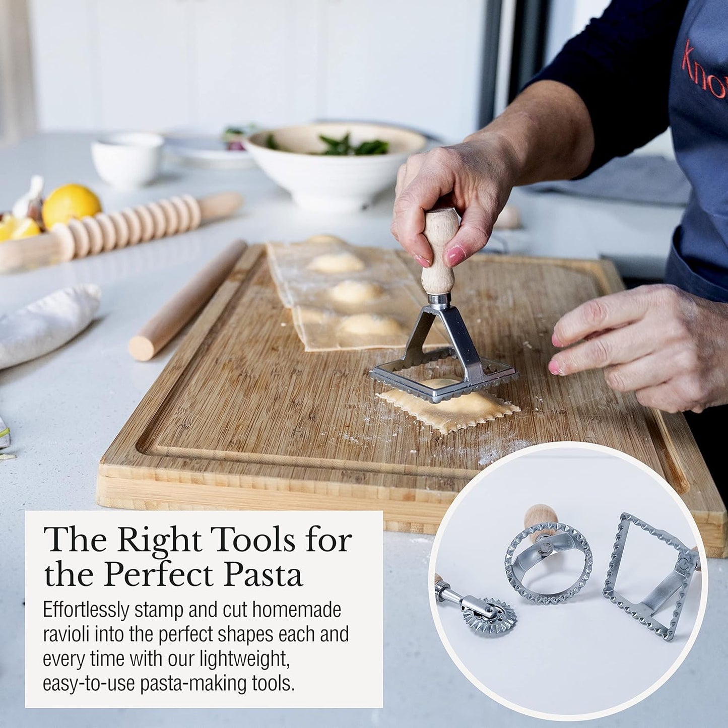 Complete 6 Pcs Pasta Making Tool Set Includes Two Ravioli Stamp Maker Cutter And Roller Wheel Set, Two Pasta Rolling Pins, Gnocchi Board By Cotswold Homeware Co