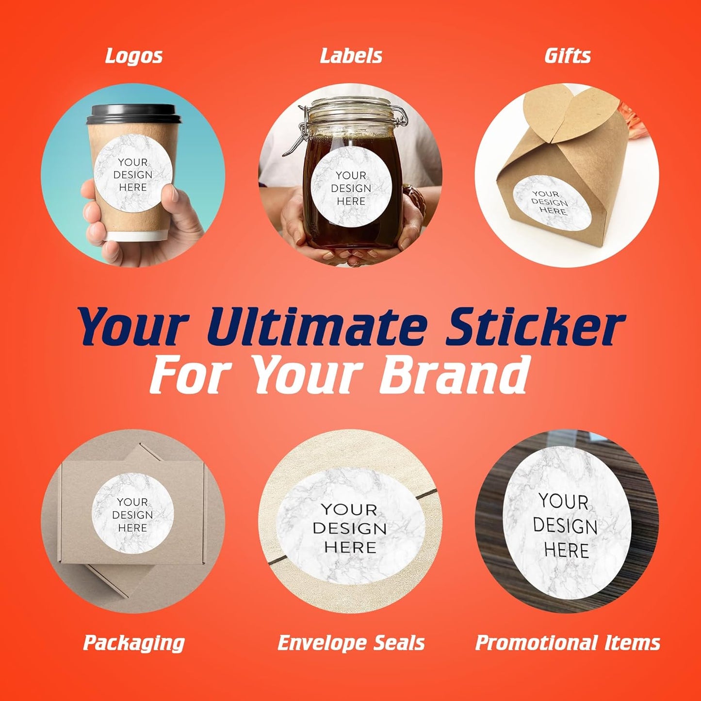 100 Custom Vinyl Stickers - Upload Your own Image, Text, Design, Logo - Personalized Logo Labels for Handmade, Packaging, Bottle, Jars, Candle, Brand Stickers (Silver Marble, 5x5)