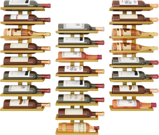 Hoctieon 3-Set 8 Tier Wall Mount Wine Rack (24 Tiers), Wall Racks for Wine Bottles Display and Storage, Hanging Bottle Organizer for Living Room, Dining Room, Wine Cellar, Bar, Gold