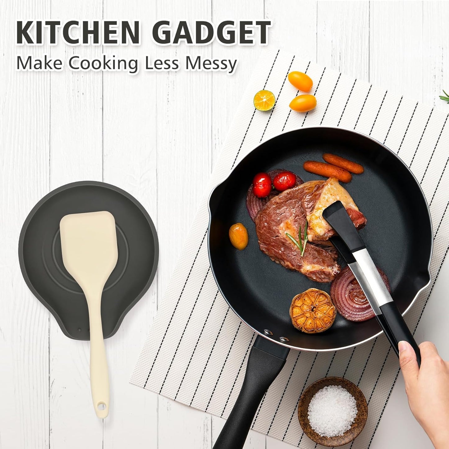 Silicone Spoon Rest for Stove Top - BPA-Free, Heat-Resistant Spoon Holder - Spoon Rest for Kitchen Counter - Large Cooking Utensil Rest for Spoons, Spatulas, Ladles or Tongs - Black