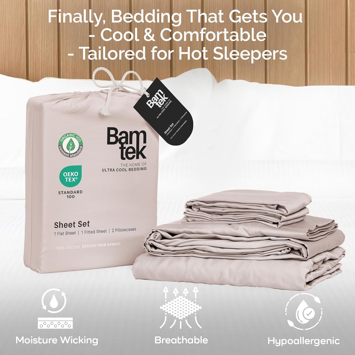 100% Viscose from Bamboo Sheets Full Size, Super Soft Bedding Set, 4PC Cooling Sheets for Hot Sleepers, Vegan Silk Moisture Wicking, Organically Grown Bedsheet, Blush - 54" x 75"