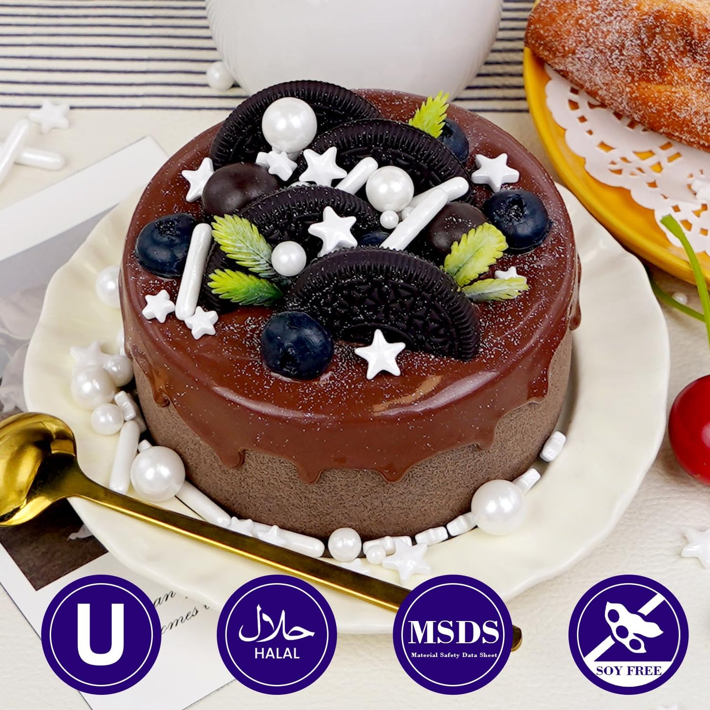 White Pearl Star Rods Sprinkles, Edible Pearls Sugar, 130g/4.58oz, White Sprinkles for Cupcake Decorating, Cupcake Toppers, Cake Decorations