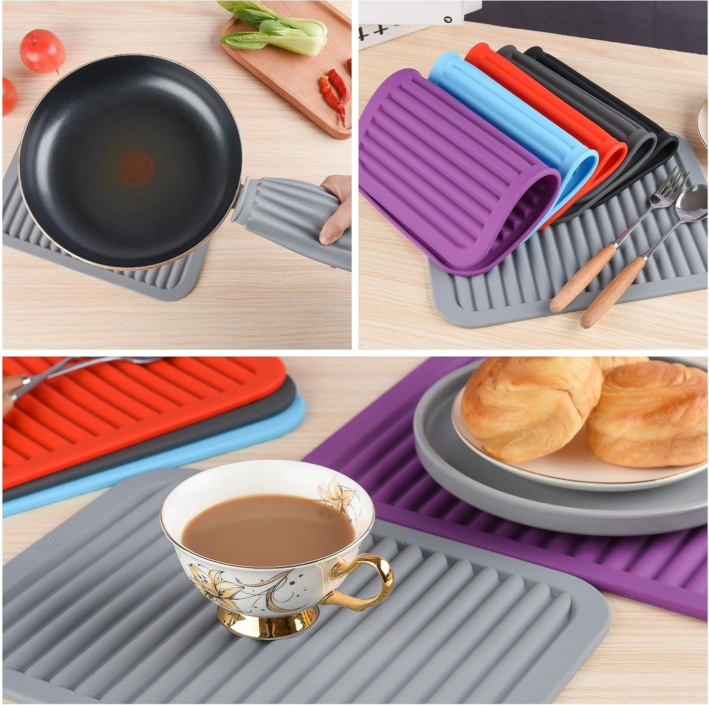 Silicone Trivets for Hot Pots&Pans-Trivet Mat-Hot Pads for Kitchen-Versatile Trivets for Hot Dishes-Heat Resistant Mats for Counter&Table, Pot Holders Drying Mat (9x12) Pack 2 Dark Grey