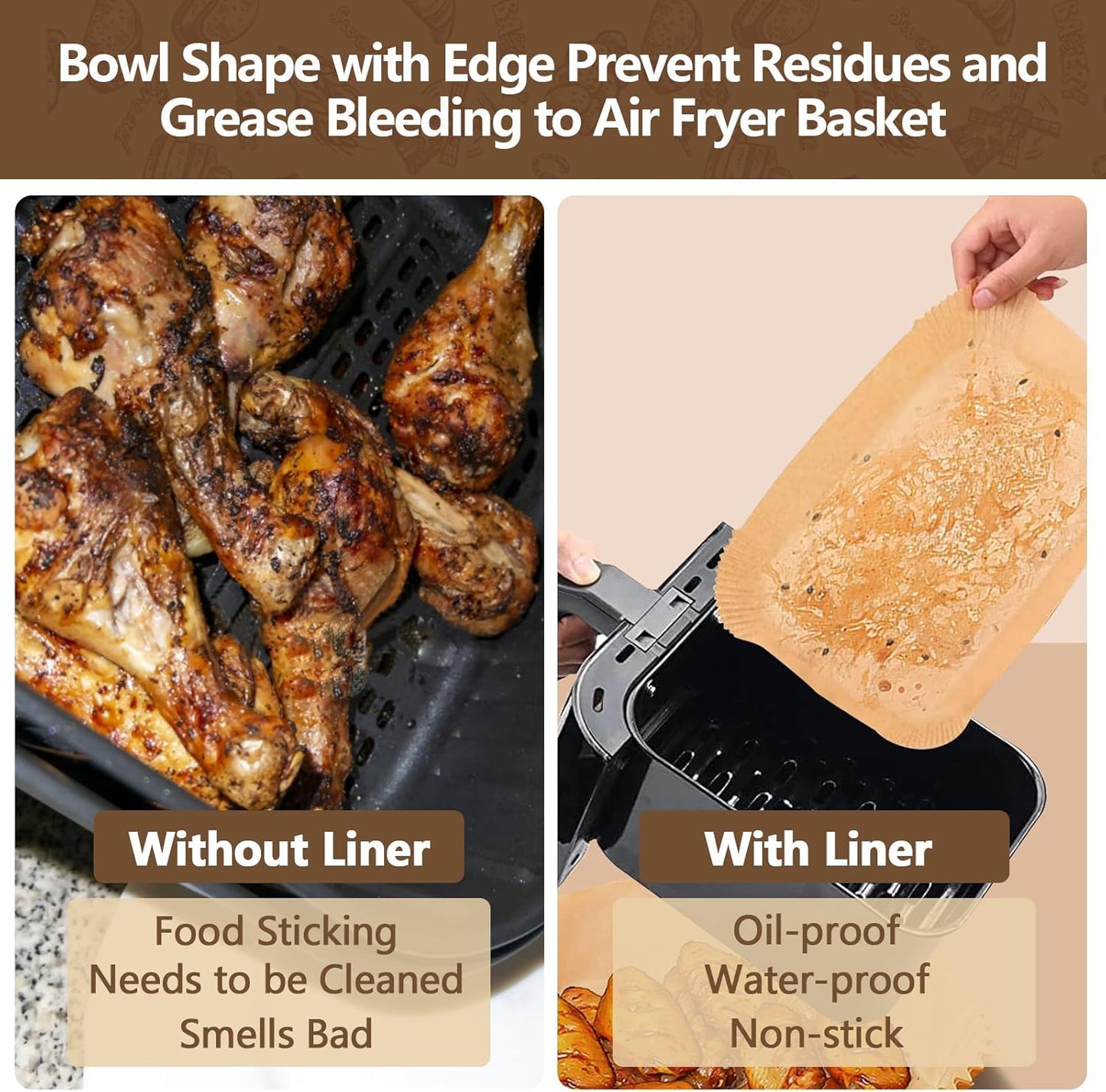 UBeesize Air Fryer Paper Liners Disposable For Ninja, 200 PCS Non Stick Parchment Paper For Ninja DZ201/DZ401 Dual, Oil Proof, Water Proof Food Grade Air Fryer Accessoriess(Rectangle - 8.6"X5.5")