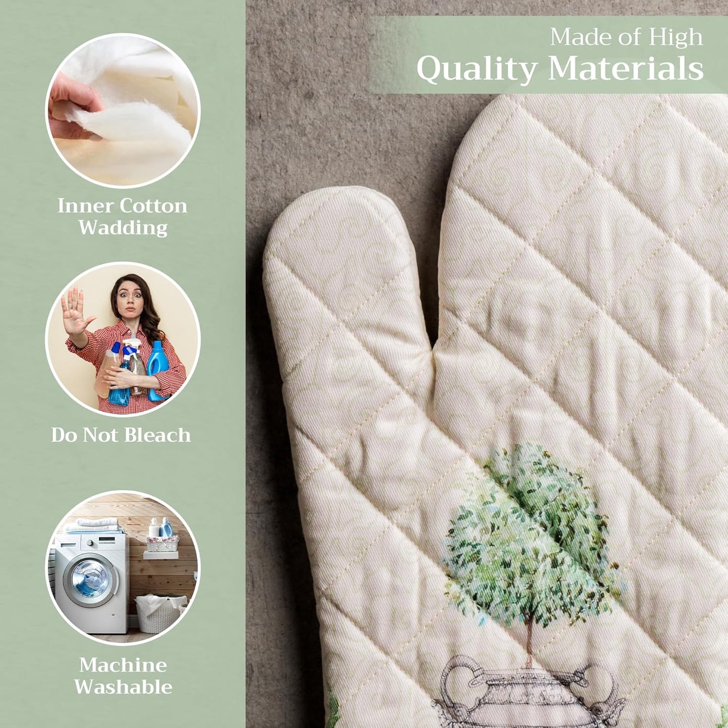 Maison d' Hermine Oven Gloves 100% Cotton Oven Mitt 7" x 13" with Loop Heat Resistant, BBQ, Cooking Gloves, Baking, Grilling, Kitchen, Handling Hot Pans Spring/Summer (Pack of 1, Jardin Du Roy)