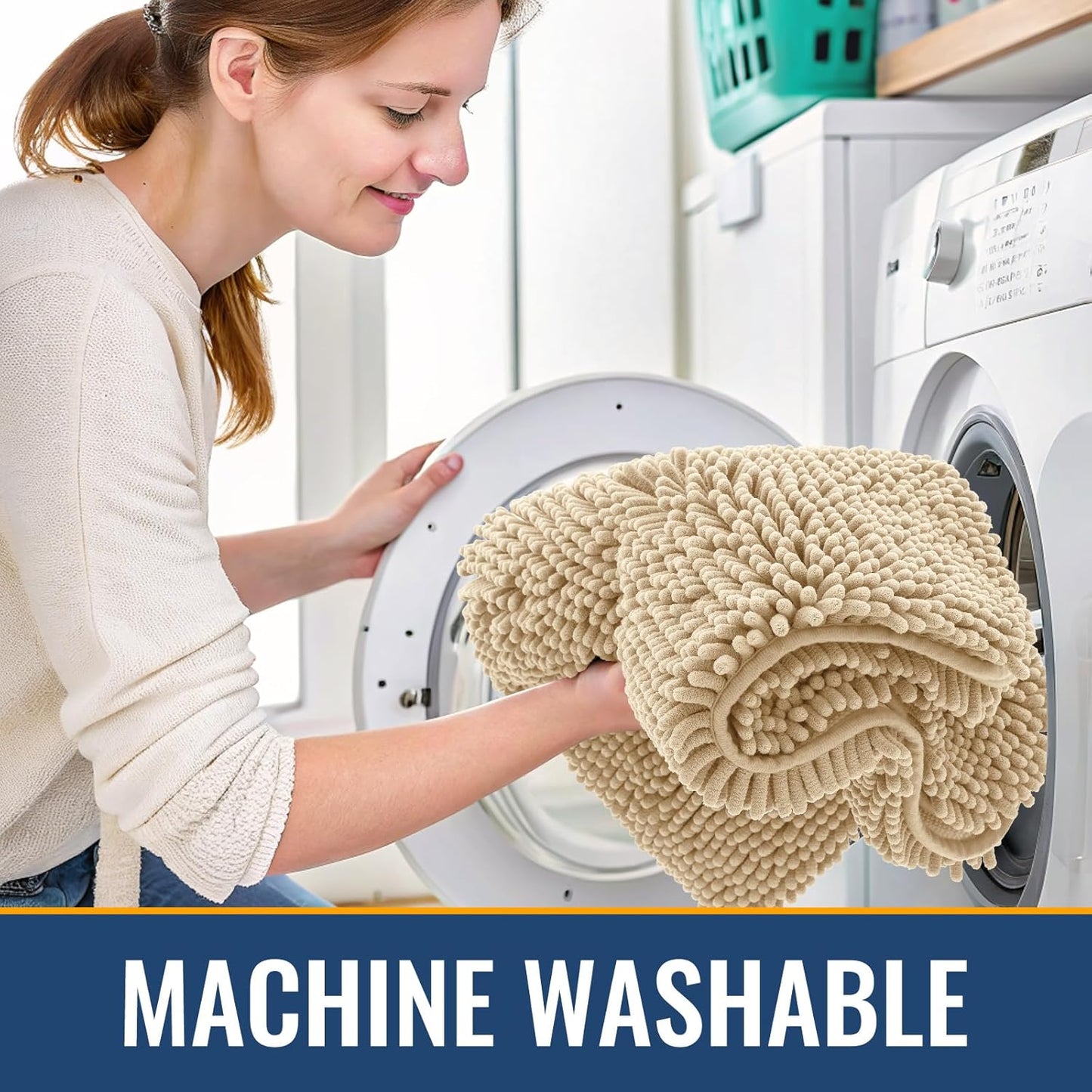 Arotive Bathroom Rugs 24x16, Extra Soft Absorbent Shaggy Chenille Bath Rugs, Machine Washable Rubber Backing Non-Slip Bath Mats for Bathroom Floor Tub and Shower, Home Decor Accessories, Beige