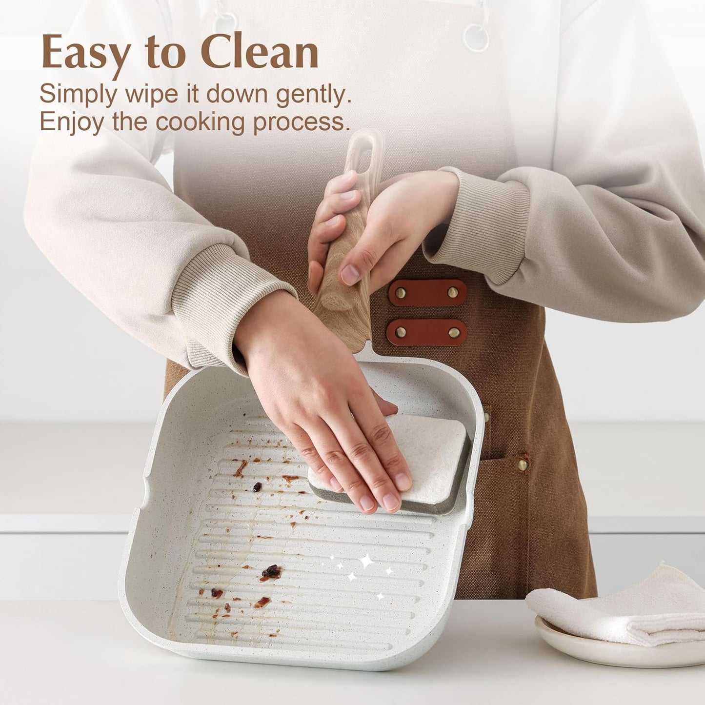 SENSARTE Nonstick Ceramic Grill Pan for Stove Tops, Versatile Square Grilling Pan with Pour Spouts, Durable Grill Skillet for All Stoves, Steak Bacon Pan, Non Toxic-PTFE,PFAS,PFOA Free, 11 Inch