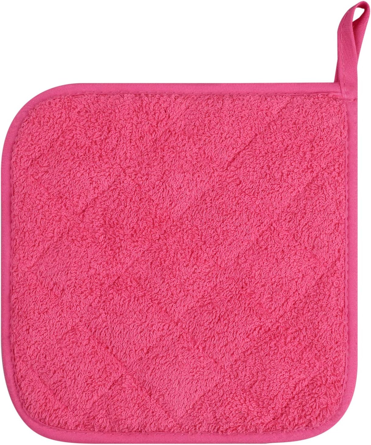 100% Cotton Kitchen Everyday Basic Terry Pot Holder Heat Resistant Coaster Potholder for Cooking and Baking Set of 5 (Dark Pink, Potholder)