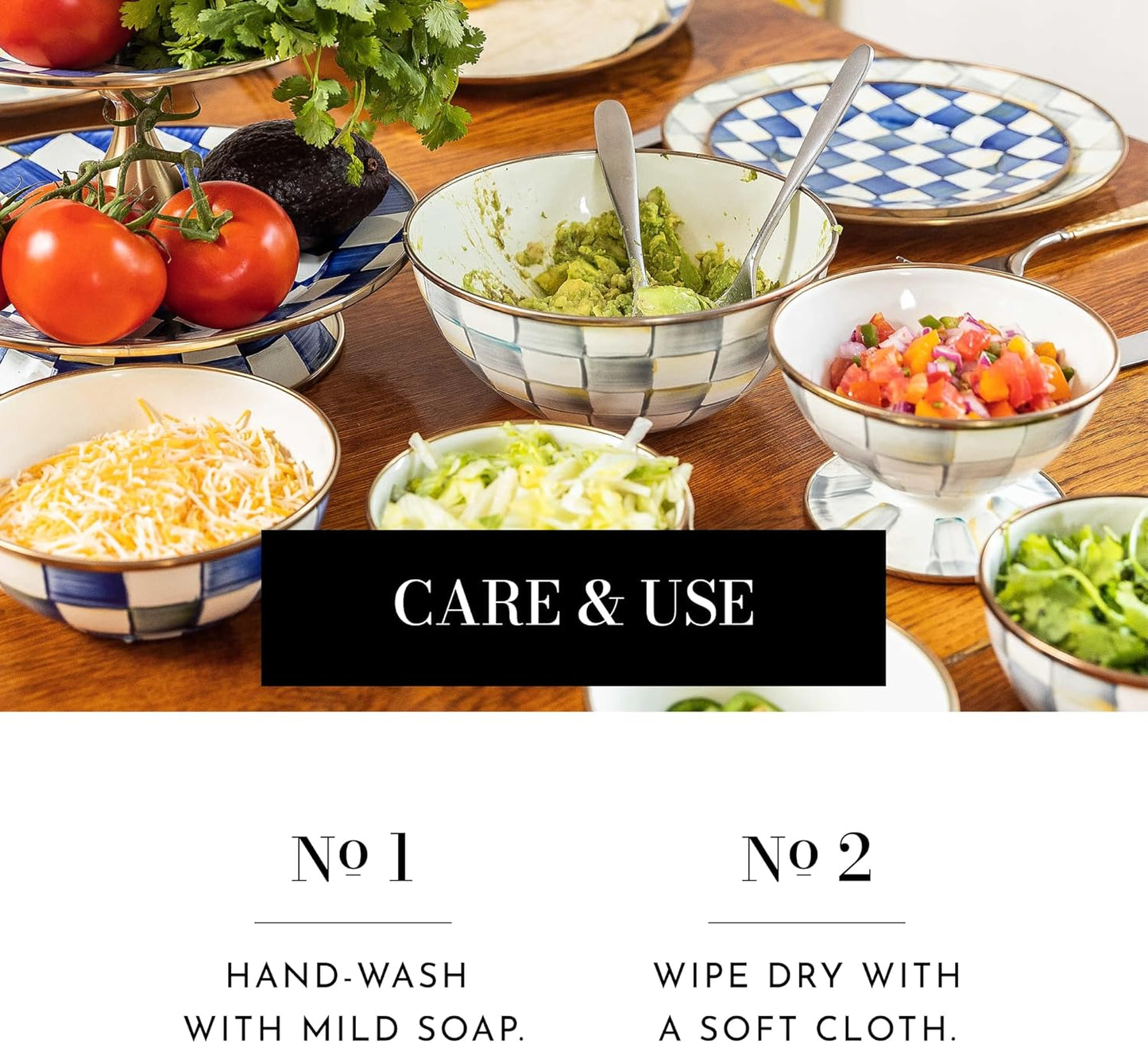 MACKENZIE-CHILDS Enamel Everyday Bowl, Serving Bowl for Entertaining, Medium, Gray-and-White Sterling Check, Set of 1