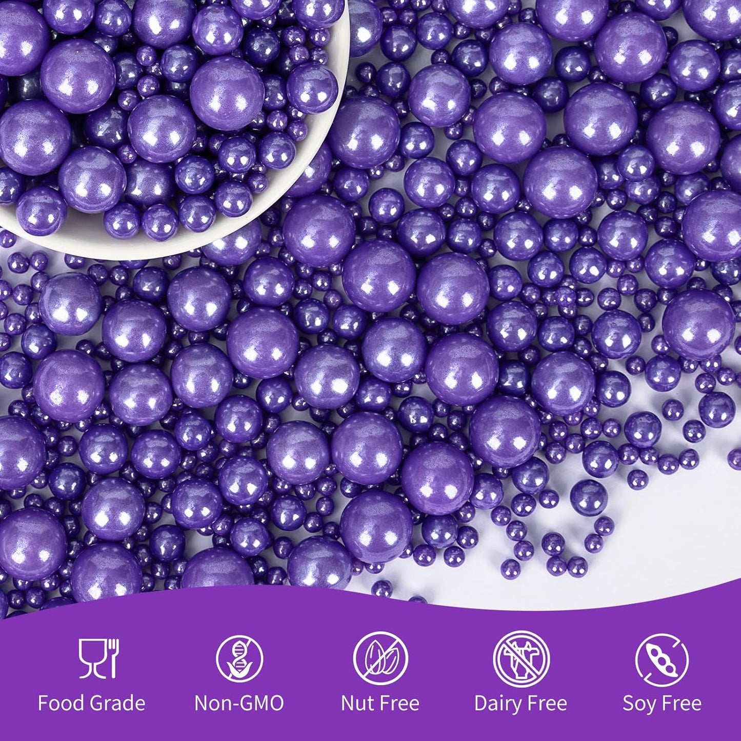 Edible Pearl Sprinkles,Purple Pearl Sugar Sprinkles,Mix Size,Baking Edible Cake Decorations Candy,Cupcake Toppers,Cookie Decorating Donuts Ice Cream Toppings, Party Supplies130g/4.58oz