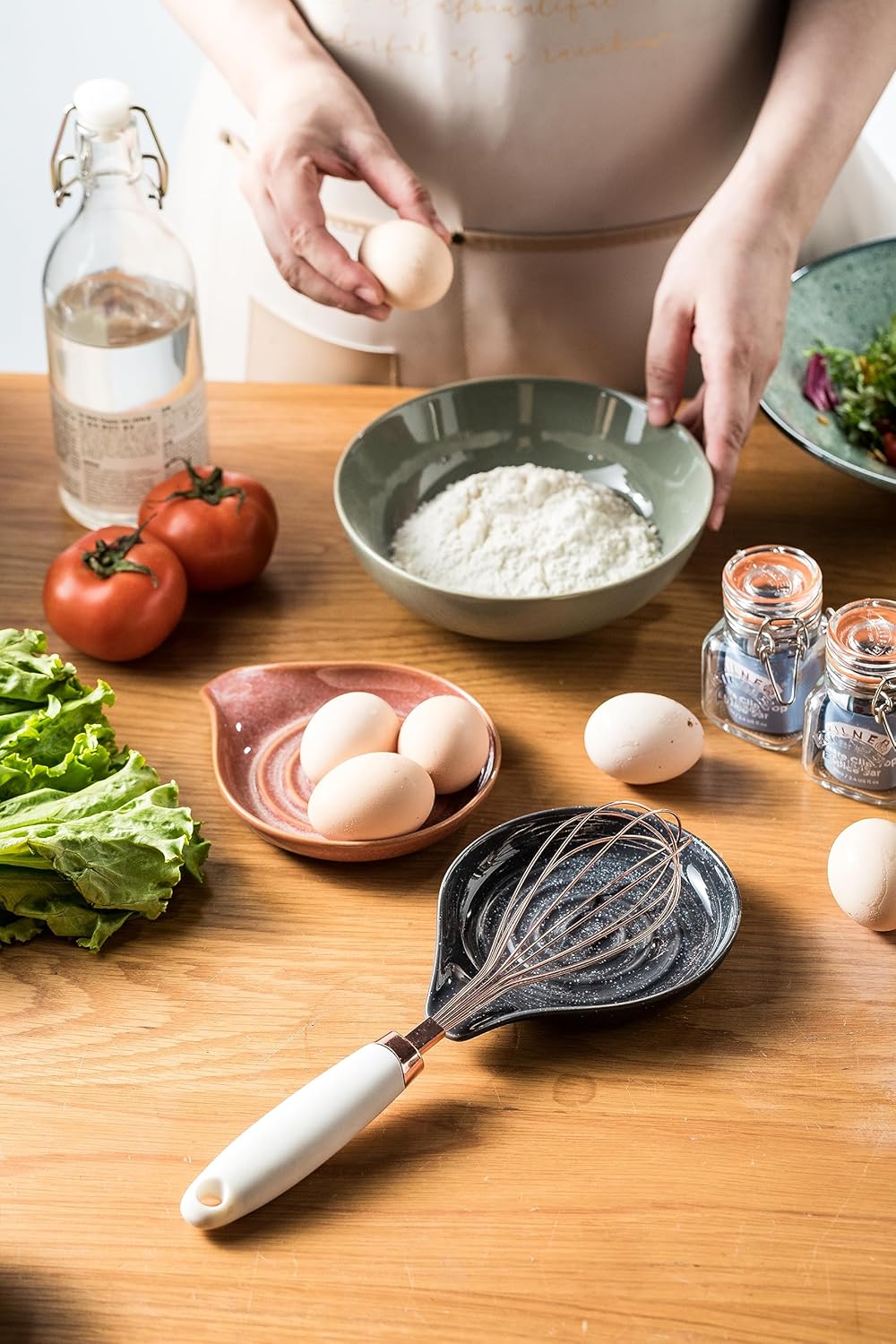 LAUCHUH Spoon Rest for Stove Top, Ceramic Spoon Holder 5" Kitchen Spatula Rest for Countertop Large Holder for Ladle, Spatula, Spoons or Tongs, Christmas Decor, Speckled Dark Gray