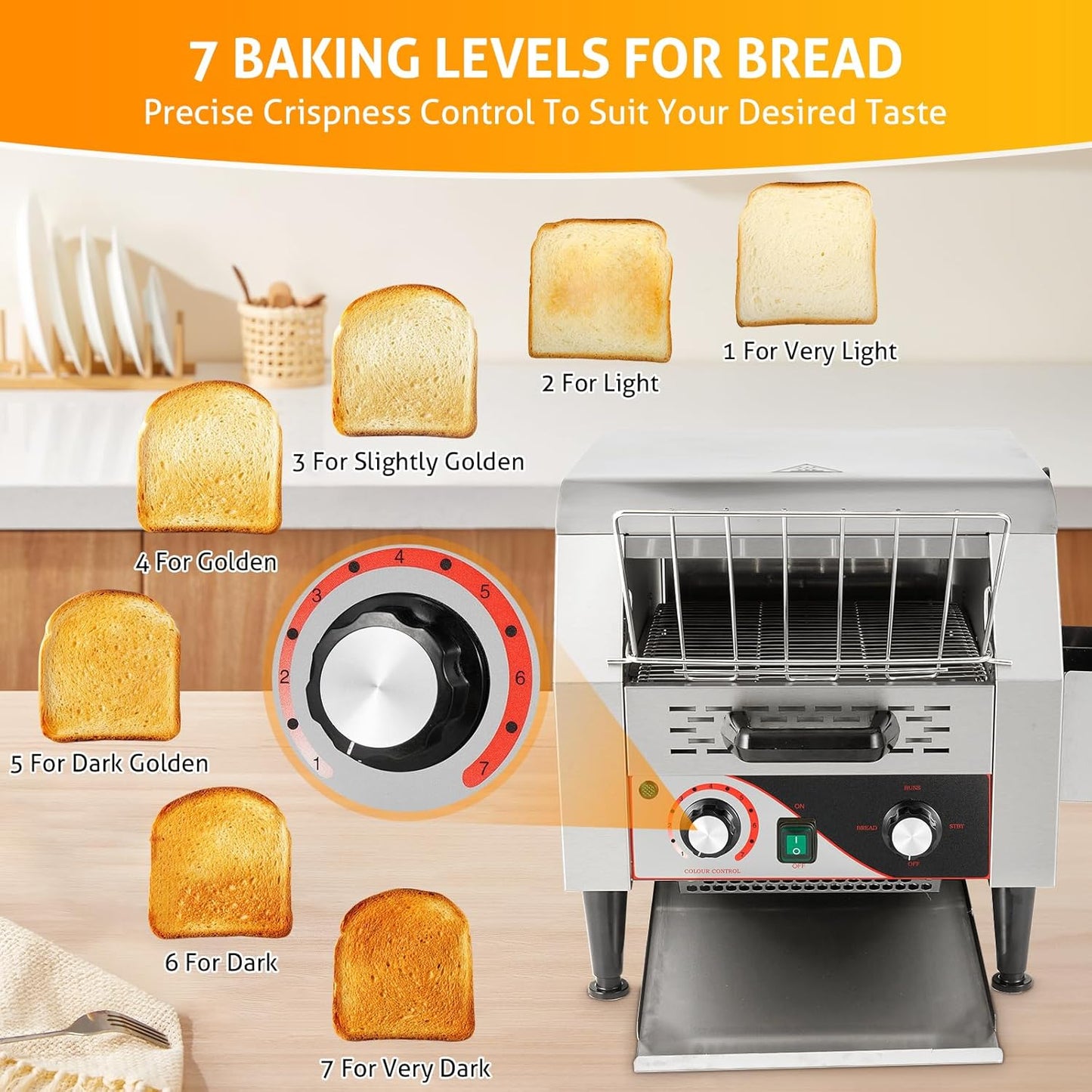 WICHEMI Commercial Toaster 300 Slices/Hour Commercial Conveyor Toaster Electric Stainless Steel Heavy Duty Toasters for Restaurant Bun Bagel Bread, 2200W