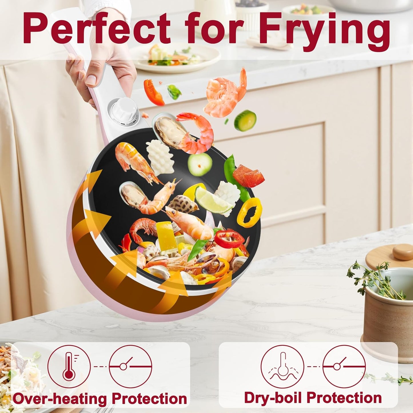 Dezin Hot Pot Electric Upgraded, Non-Stick Sauté Pan, Rapid Noodles Electric Pot, 1.5L Mini Portable Hot Pot for Steak, Egg, Fried Rice, Ramen, Oatmeal, Soup with Power Adjustment