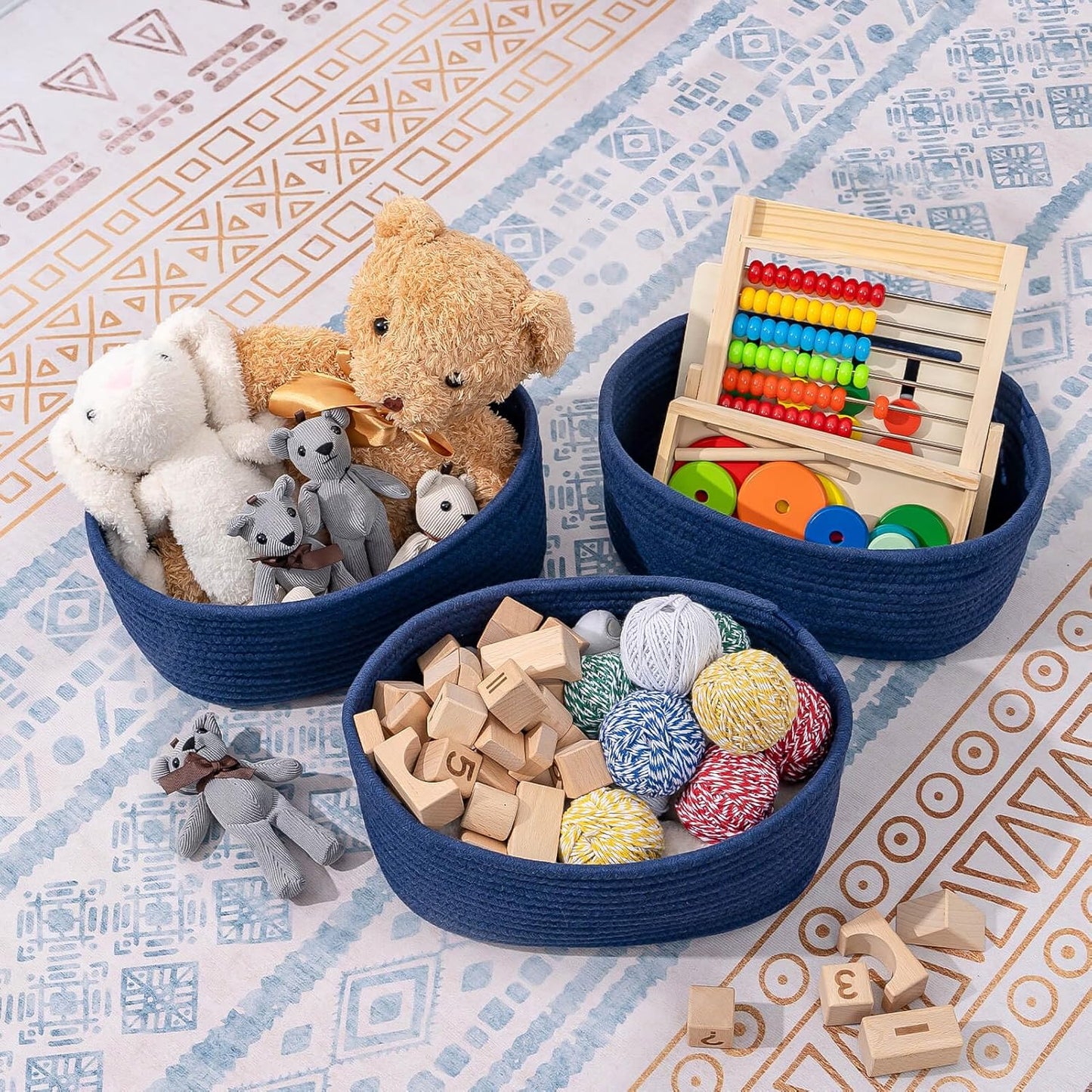 CubesLand Storage Basket, Cotton Rope, Navy Blue, 2 Pack, Organizing/Storage, Closet, Shelves, Decorative