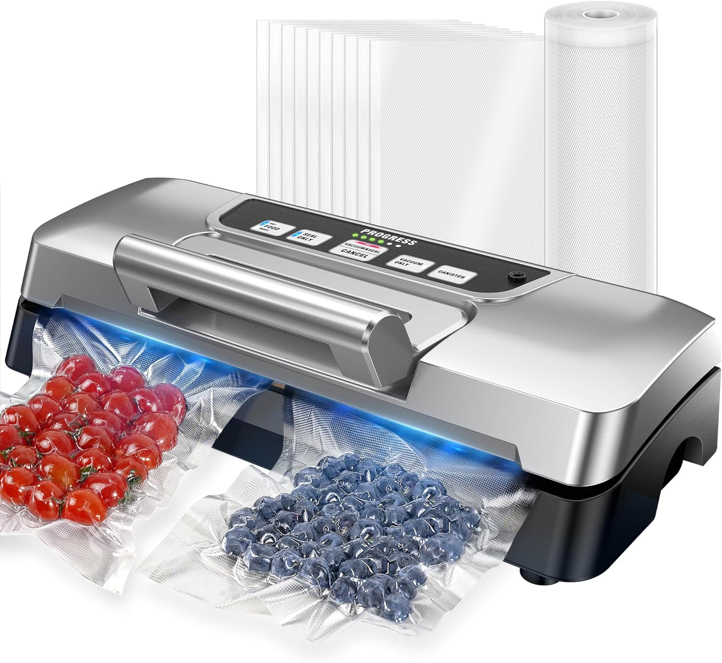 Next Gen Vacuum Sealer Machine, Potane Double Pump Food Vacuum Saver With Smart Visual Status System, Full Auto/Manual Functions, Built-in Safety Cutter&Guided Seal Bar, Start Kit Bags to Seal a Meal