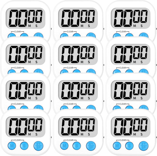 ZILLEEN Kitchen Timer Digital with Magnetic Back for Kids Classroom, White 12 Pack