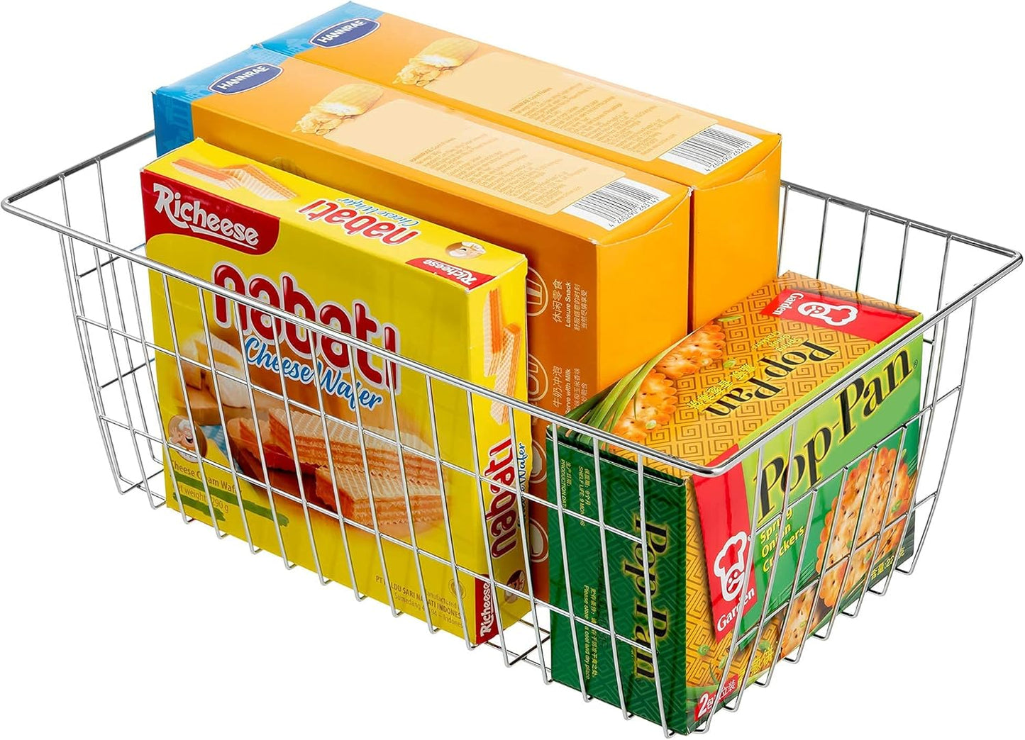 Slideep Wire Baskets Farmhouse Freezer Organizer Storage Bin Basket with Handles, Food Storage for Kitchen Cabinets, Pantry, Closet, Bedroom, Bathroom, Office 3 Pack