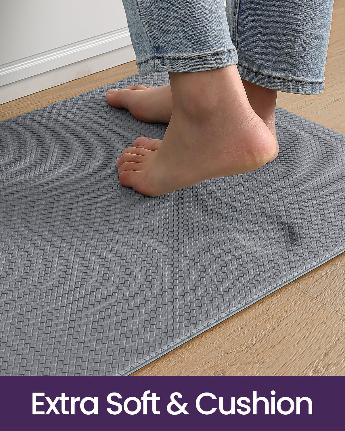 DEXI Kitchen Floor Mats Cushioned Anti Fatigue,17x79,Long Standing Runner Rug Waterproof, Comfort Memory Foam Padded for Front Sink Laundry, Grey