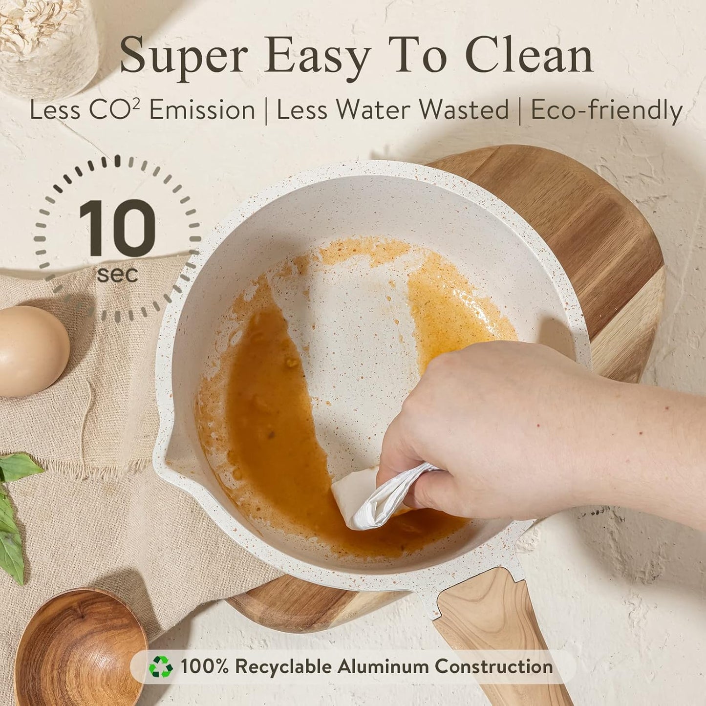 CAROTE 1.8Qt Sauce Pan Set with Lid Nonstick Saucepan Non Stick Sauce Pots Cooking Pot with Pour Spout, Easy to Clean, Small Kitchen Pots Induction Pot, PFOA FREE (White Granite)