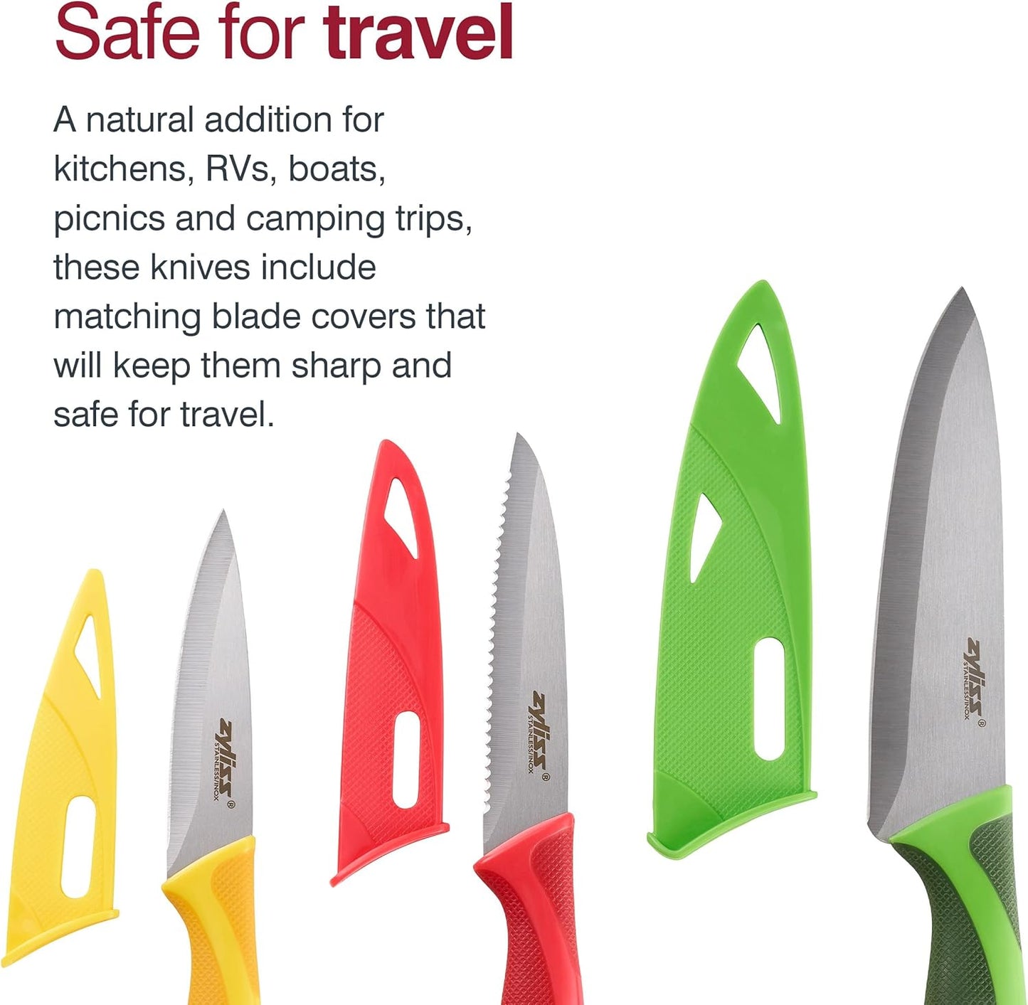 Zyliss 3 Piece Knife Value Set - Kitchen Knife Set - Kitchen Knife Set with Sheath Covers - Includes Paring, Serrated Paring & Utility Knives - Stainless Steel