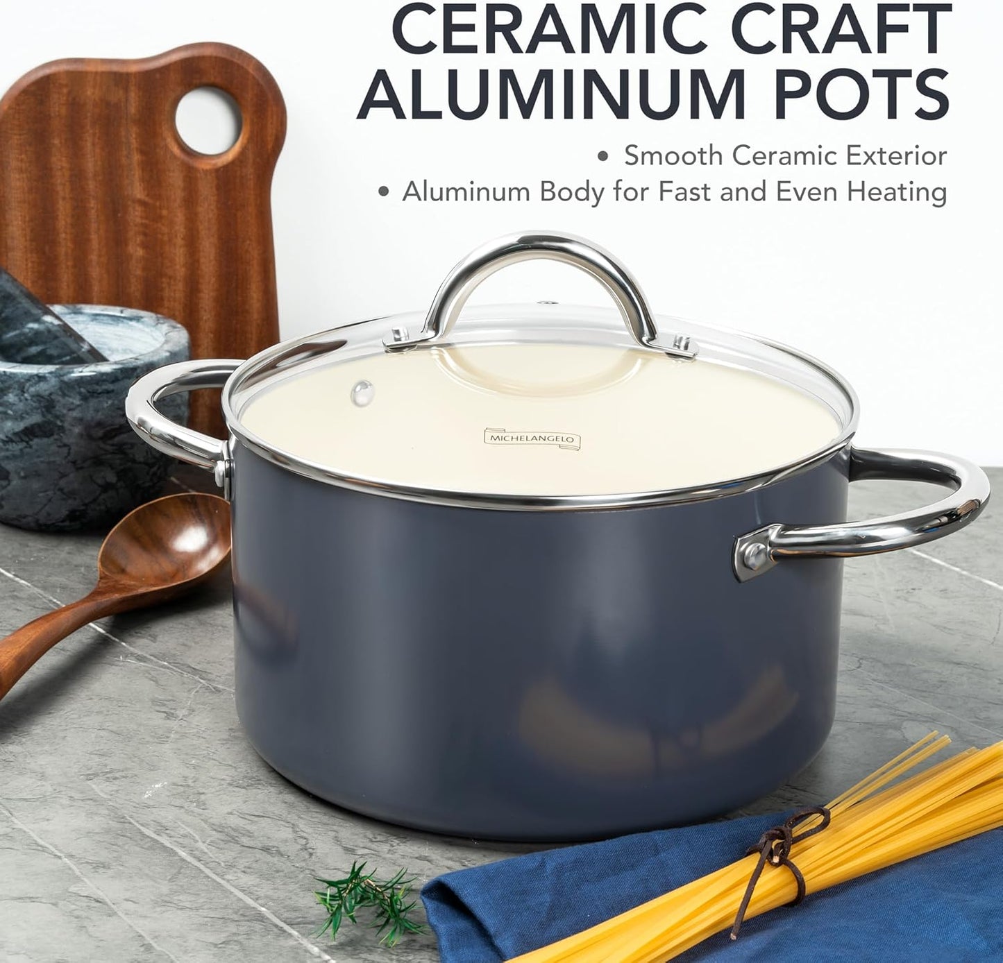 MICHELANGELO Stock Pot with Lid, 6 Quart Soup Pot with Ceramic Coating, Nonstick Ceramic Cooking Pot, Induction Compatible Stockpot - 6QT, Haze blue