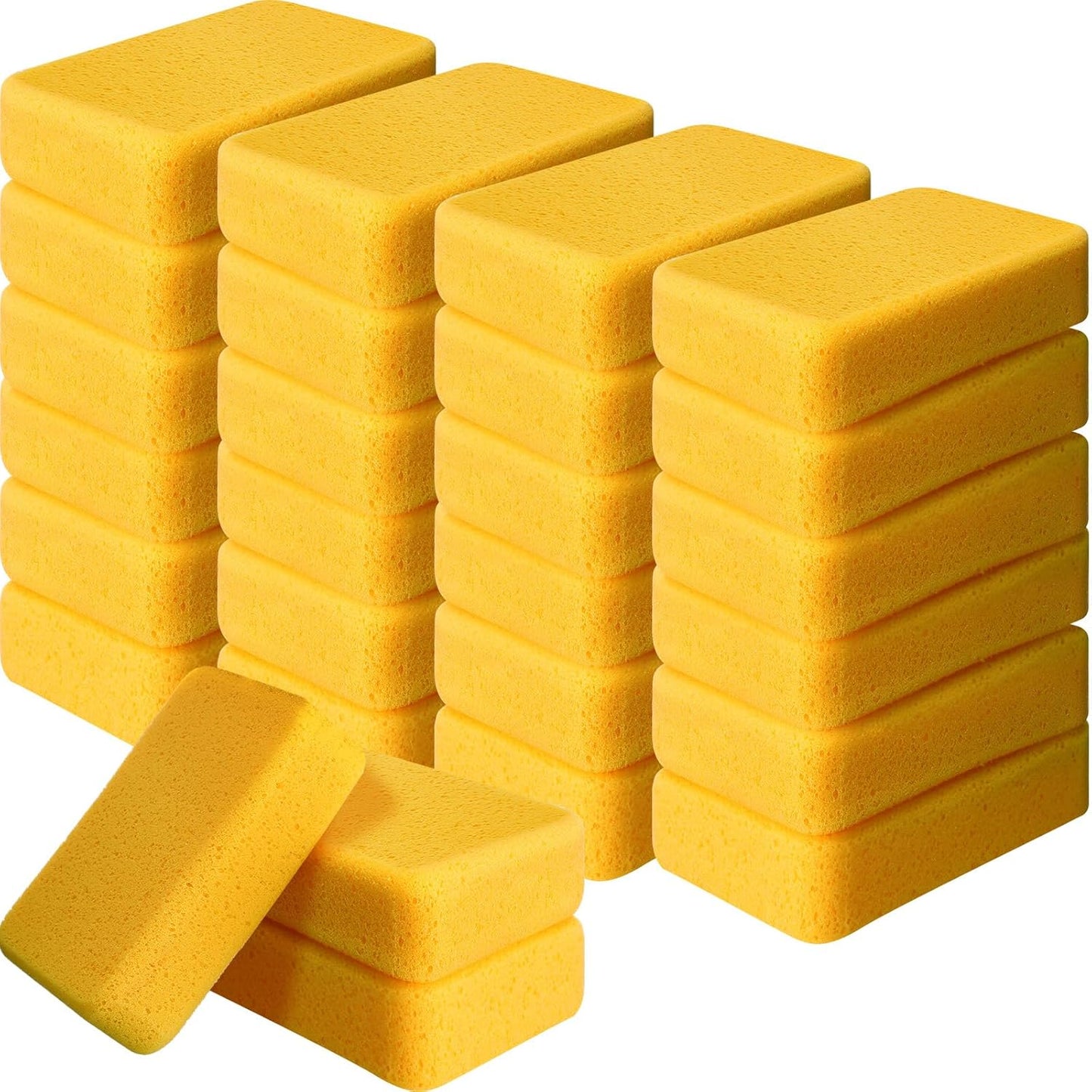 Tioncy 24 Pcs Large Sponges Bulk 7.5 x 5.5 x 1.9 Inch Grouting Car Wash Foam Cleaning and Washing Sponge Commercial Foam Large All Purpose for Cleaning Dishes Car Tile Bike (Yellow)