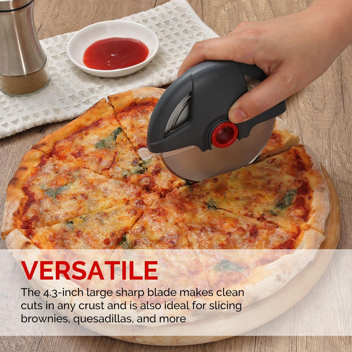 Pizza Cutter Wheel, UHIYEE 4.3" Large Pizza Slicer Wheel with Safety Blade Cover, Super Sharp Stainless Steel Pizza Wheel Slices Effortlessly, Easy Cleaning Pizza Cutters Dishwasher Safe, Gray
