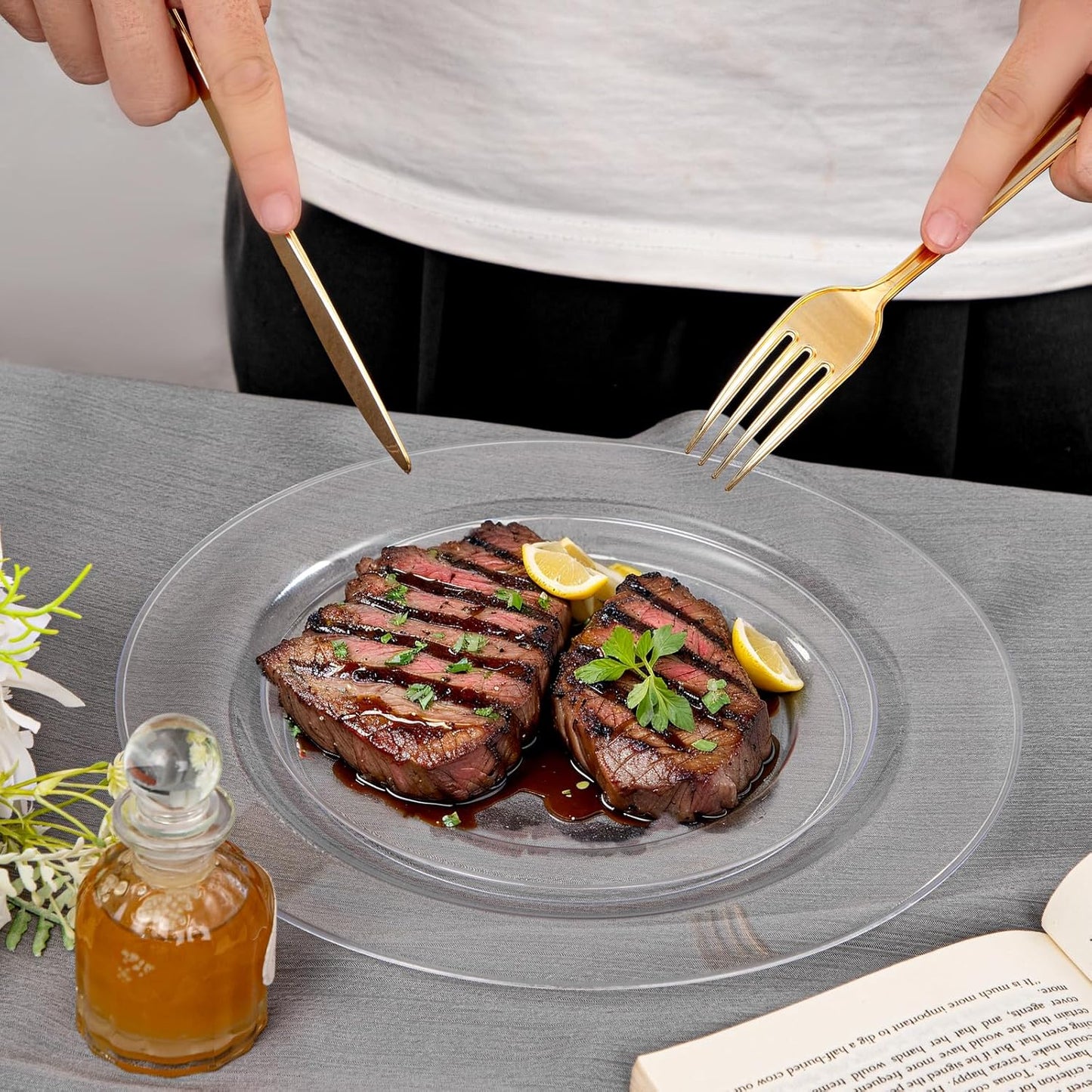 FLOWERCAT 60PCS Clear Plastic Plates - Disposable Clear Plates Heavy Duty for Party/Wedding/New Year - Include 30PCS 10.25inch Dinner Plates and 30PCS 7.5inch Dessert/Salad Plates