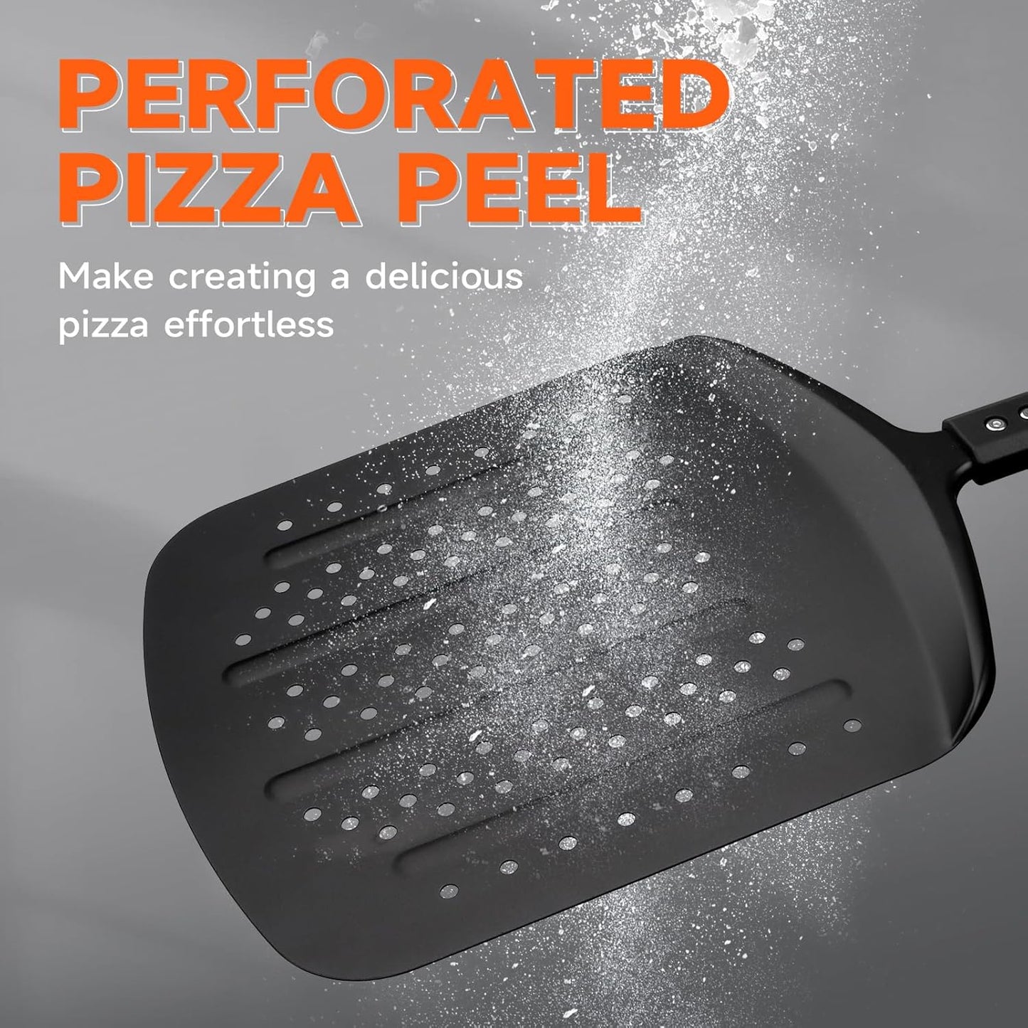 MANJIA Perforated Pizza Peel Aluminum 12 Inch Pizza Paddle Spatula Non-stick Metal Pizza Paddle with Rocker Cutter (12"x 14") Pizza Spatula Paddle Set for Family Homemade Baking Pizza Oven (black)