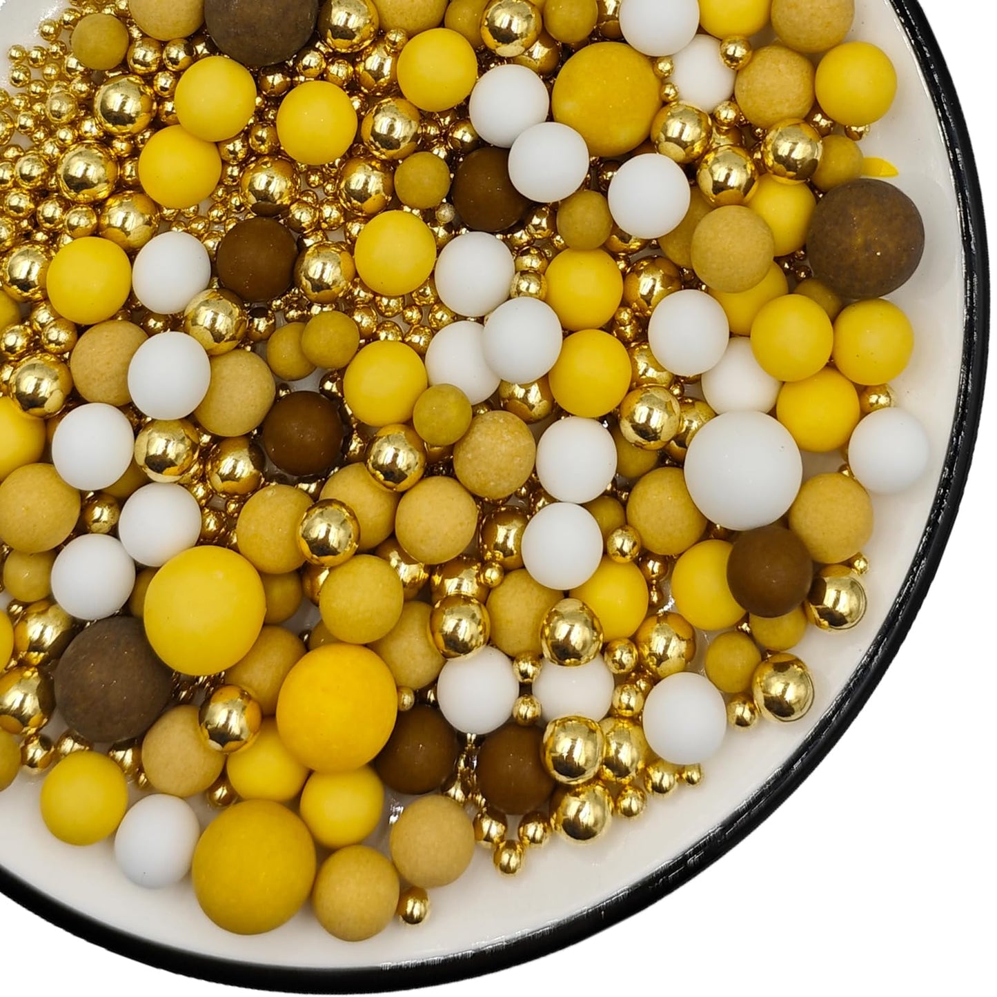 Mixed Edible Pearl Sugar Sprinkles, 4.6 oz Candy Pearls Ideal for Baking, Cake and Cupcake Toppers, Cookie Decoration, Ice Cream Topping (Coffee&Yellow&White&Gold)
