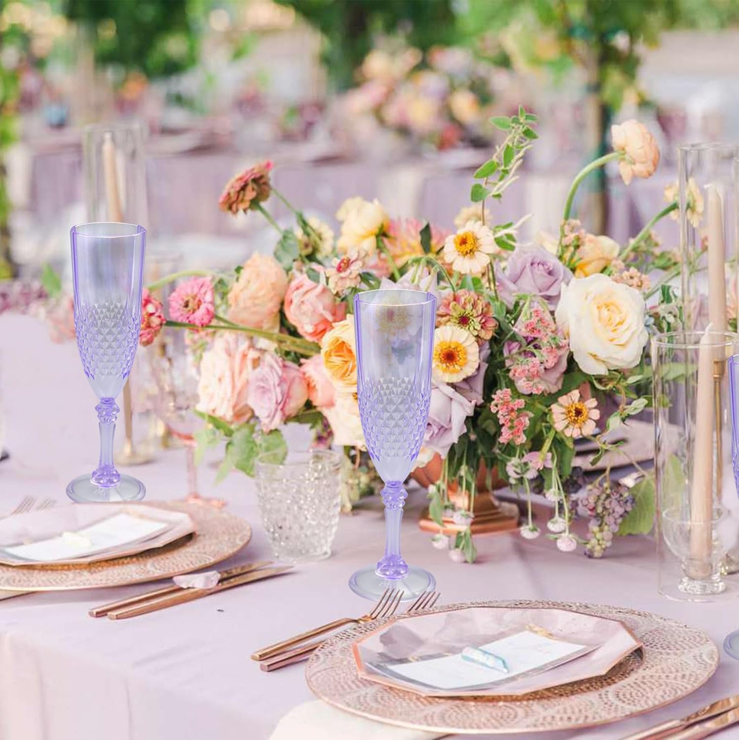 Plastic Champagne Flutes, 24PCS Purple Wine Glasses Goblets Reusable Champagne Flute for Weddings, Bachelor Parties, Toasting, and Events(24,Purple)